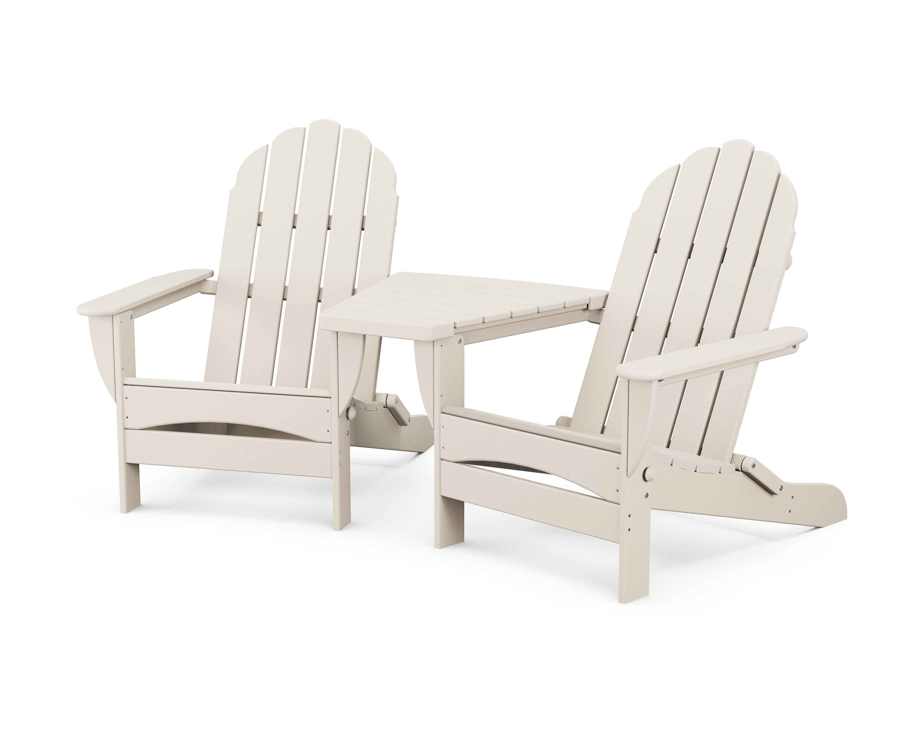 POLYWOOD® Classic Oversized Adirondacks with Angled Connecting Table in Sand