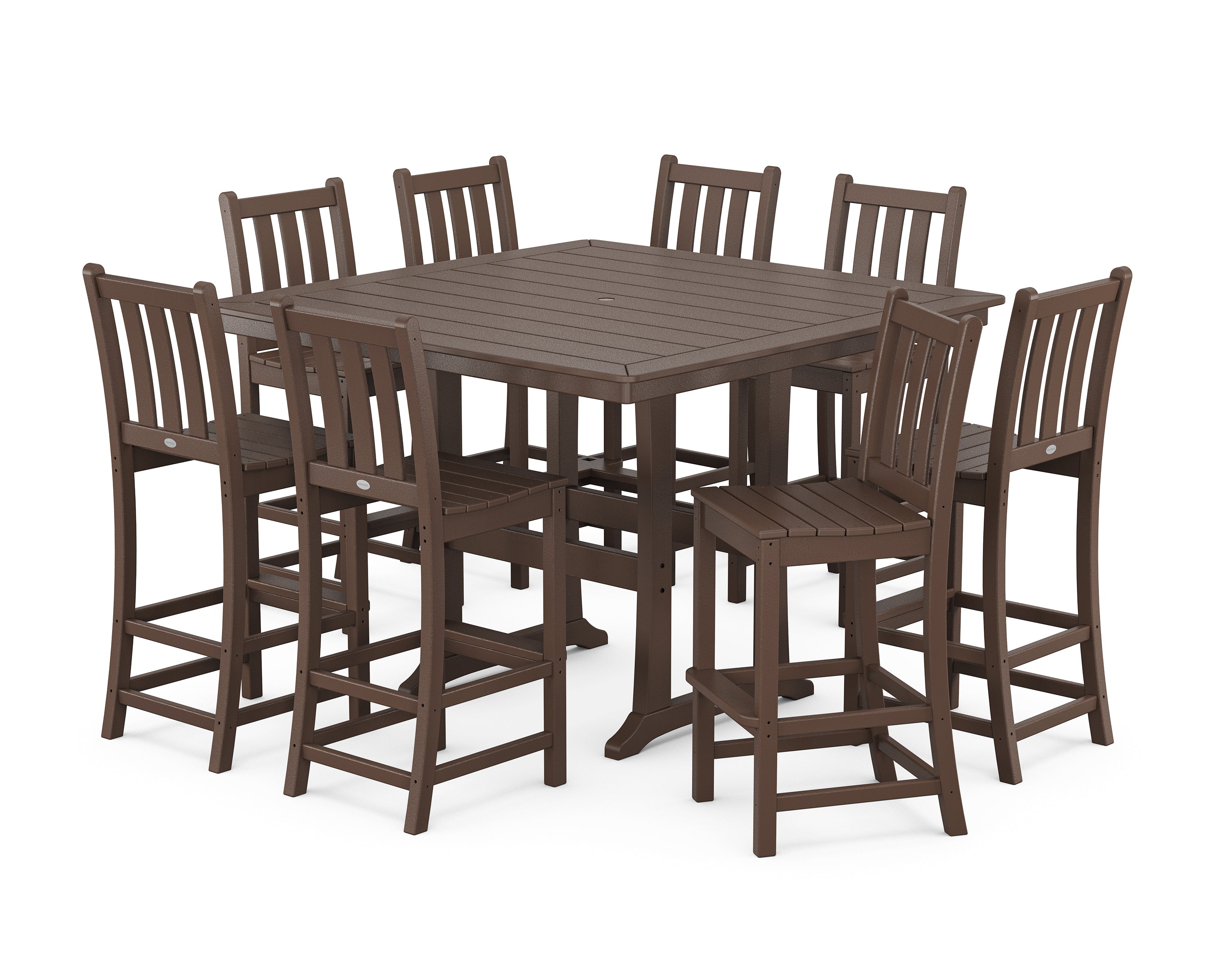 POLYWOOD Traditional Garden 9-Piece Nautical Trestle Bar Set in Mahogany