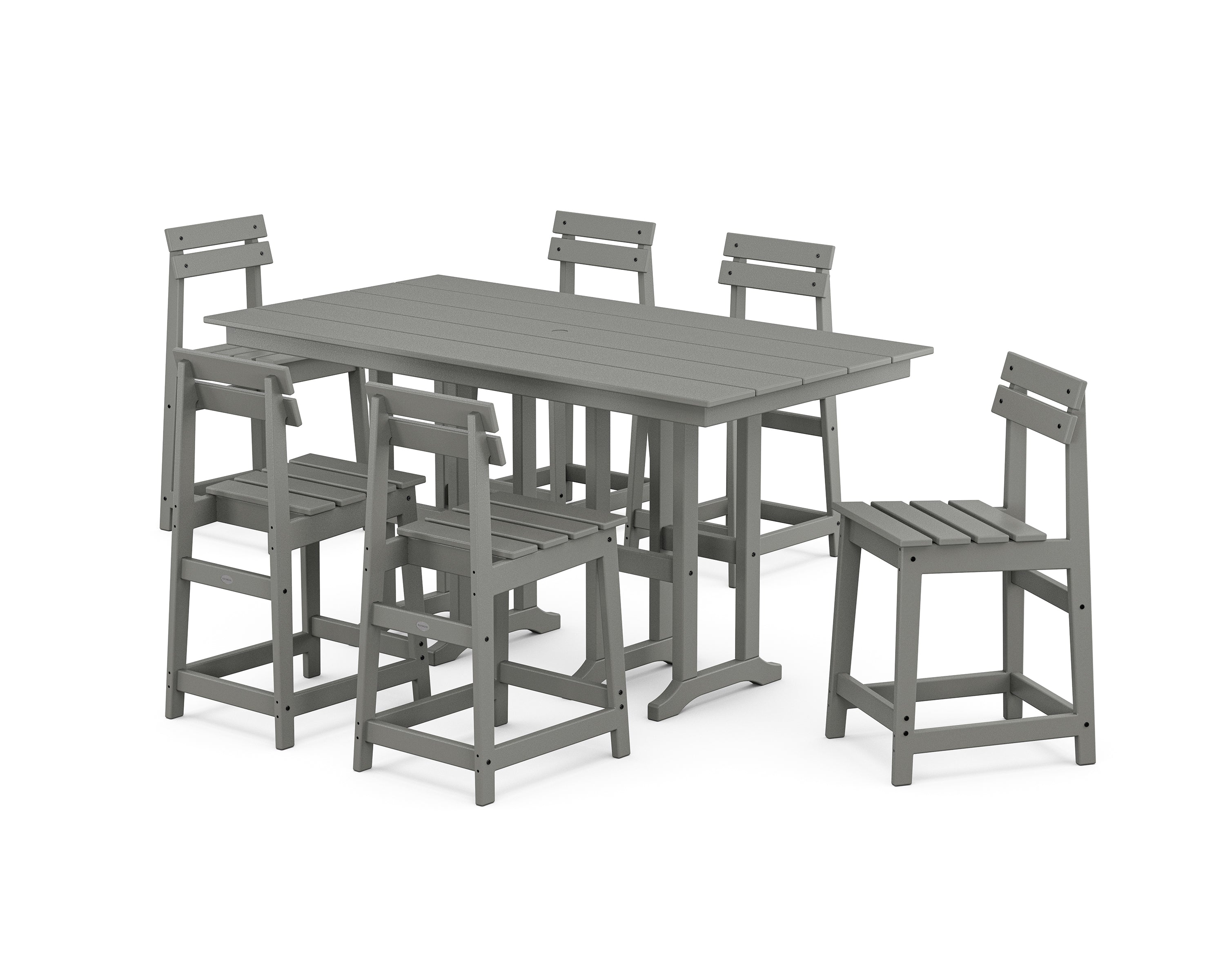 POLYWOOD Modern Studio Plaza Counter Chair 7-Piece Set in Slate Grey