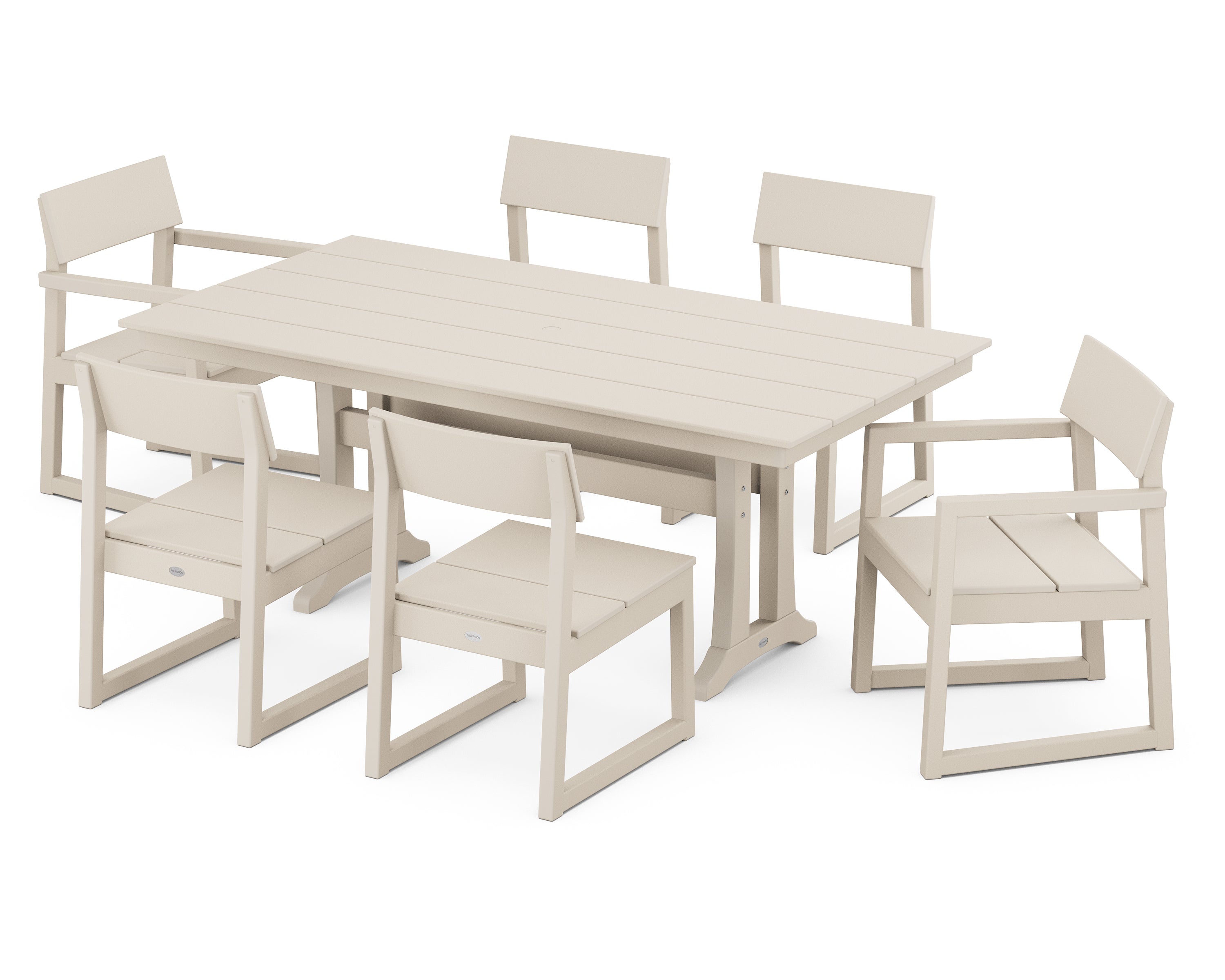 POLYWOOD EDGE 7-Piece Farmhouse Trestle Dining Set in Sand