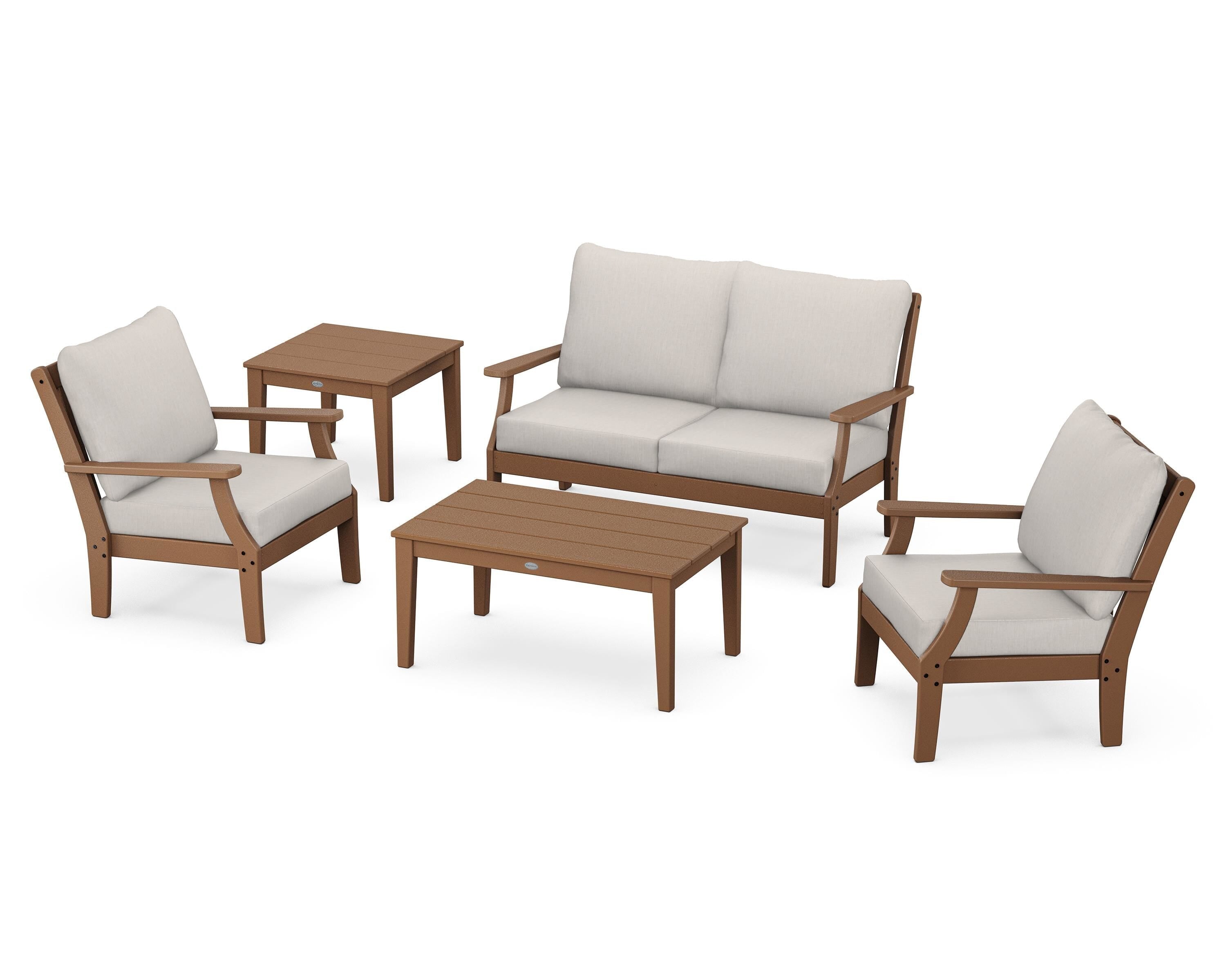 POLYWOOD Braxton 5-Piece Deep Seating Set in Teak / Cast Ash