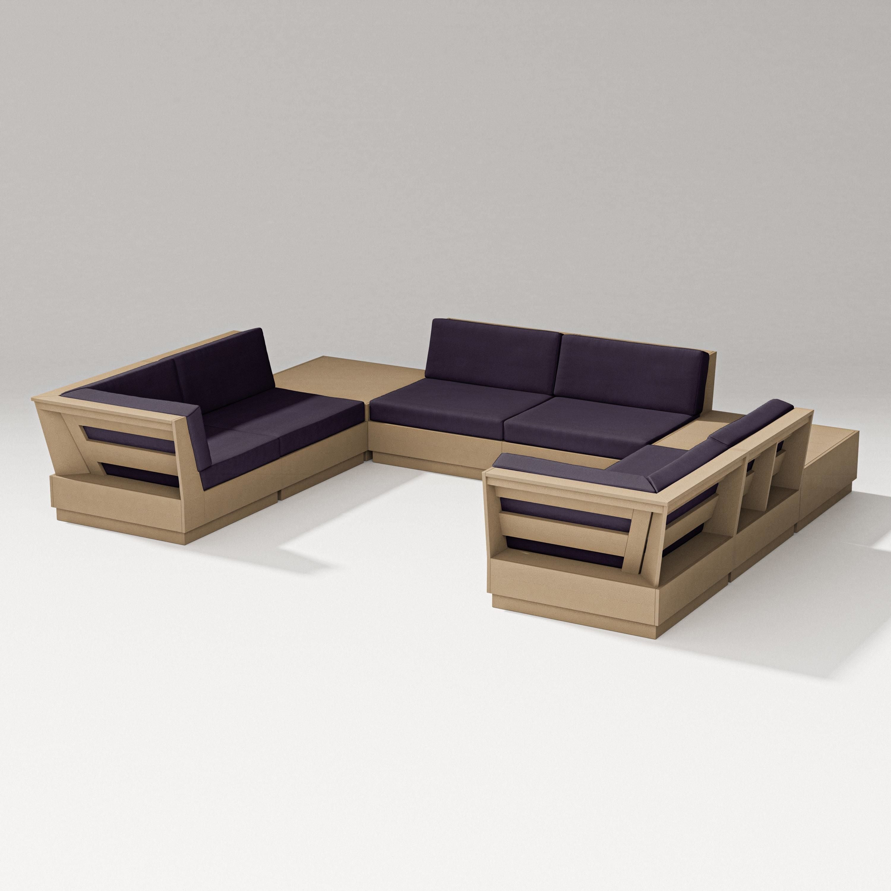 PW Designer Series Elevate 8-Piece U-Shaped Sectional in Vintage Sahara / Navy Linen