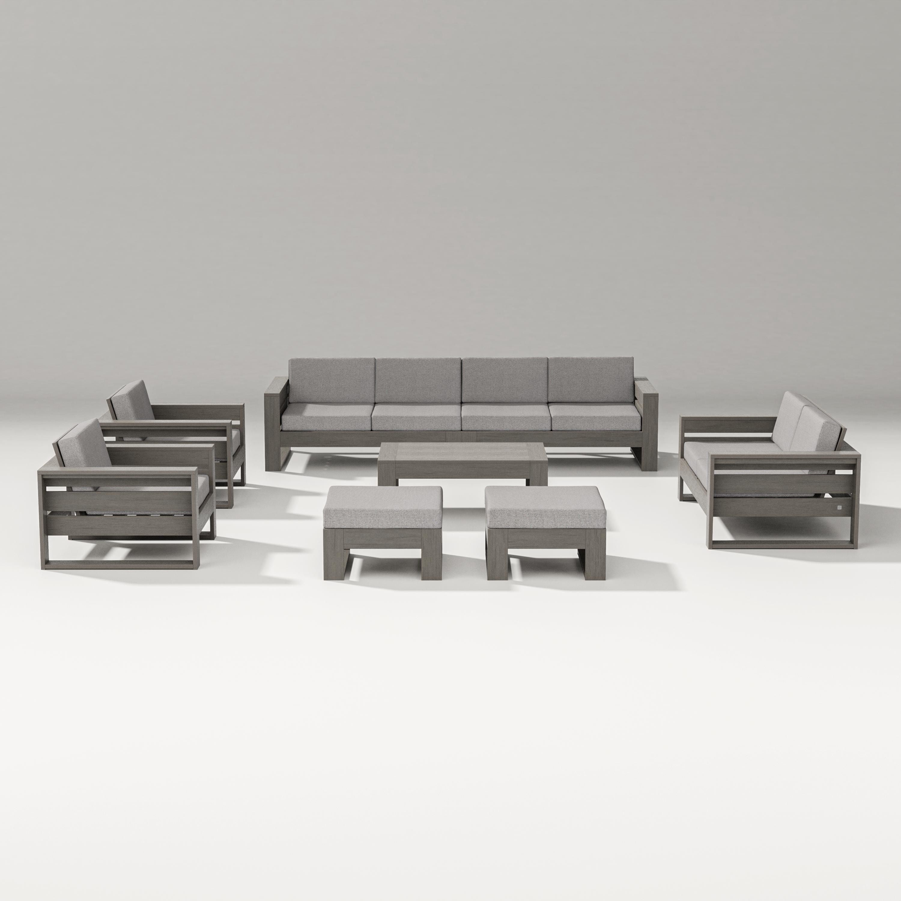 PW Designer Series Latitude 8-Piece Lounge Sofa Set in Driftwood / Grey Mist