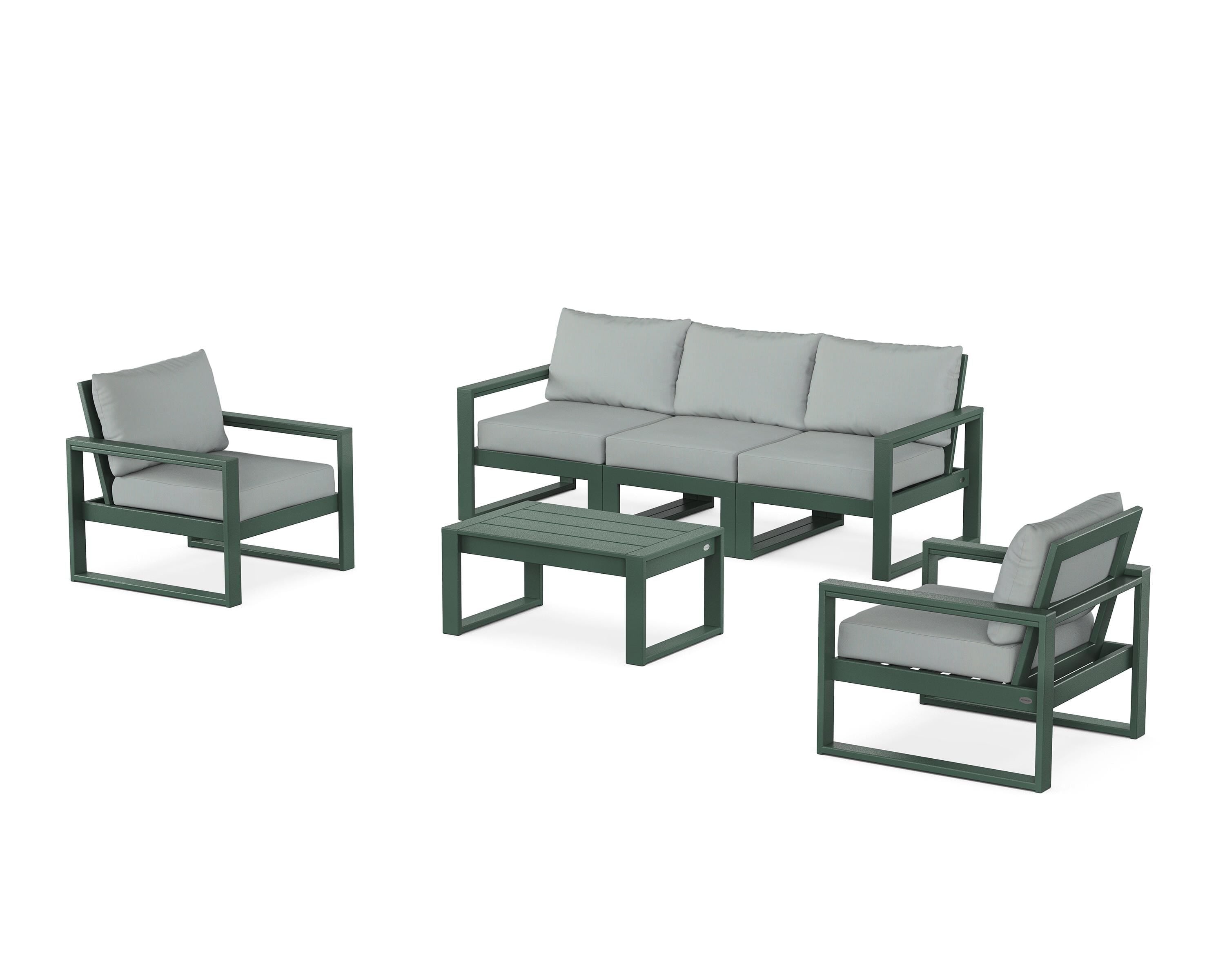 POLYWOOD EDGE Sectional 4-Piece Deep Seating Set with Sofa in Green / Spa