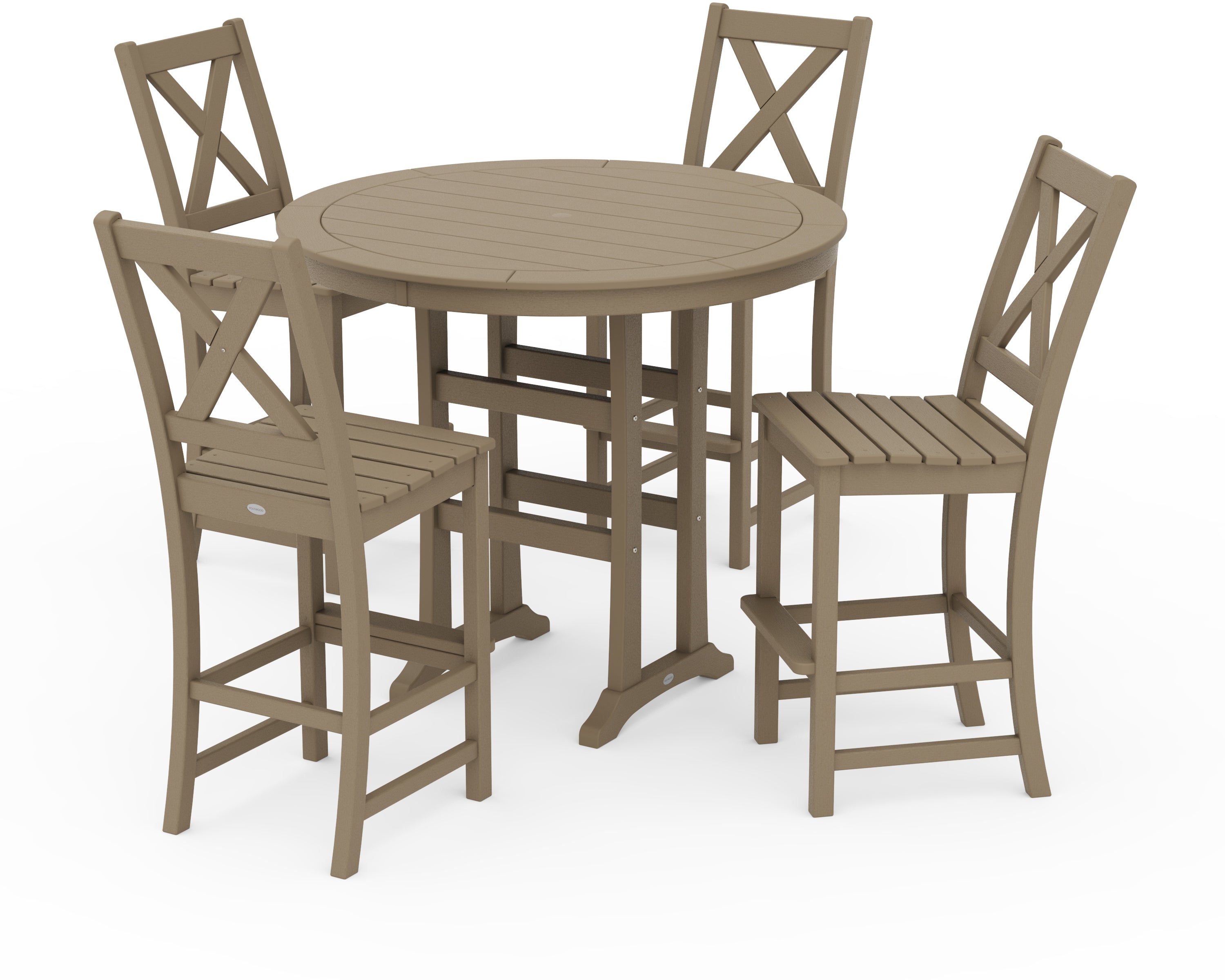 POLYWOOD Braxton 5-Piece Nautical Trestle Arm Chair Bar Set in Vintage Sahara