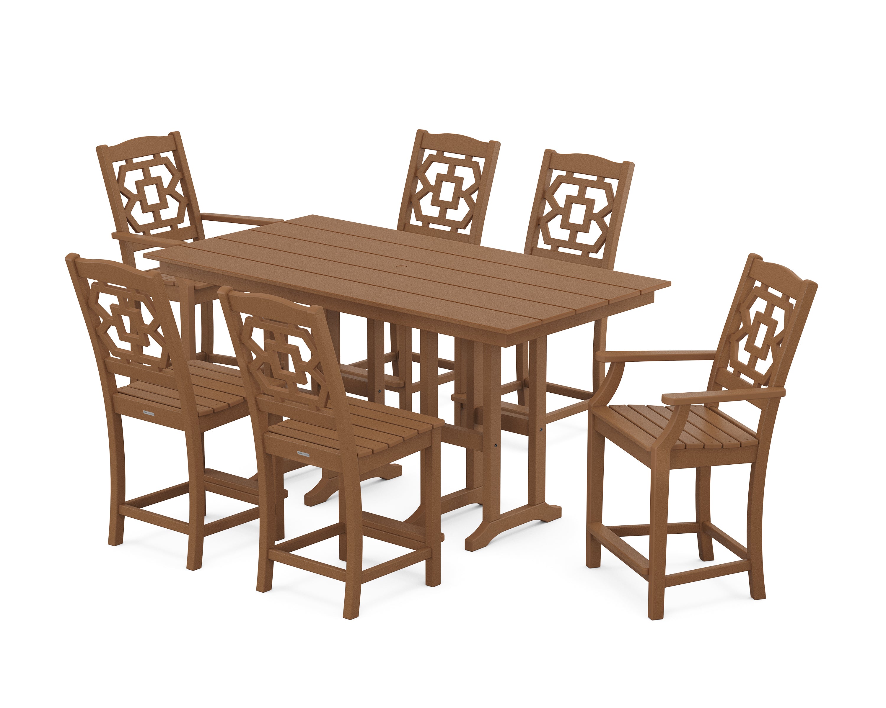 Martha Stewart by POLYWOOD Chinoiserie 7-Piece Farmhouse Counter Set in Teak
