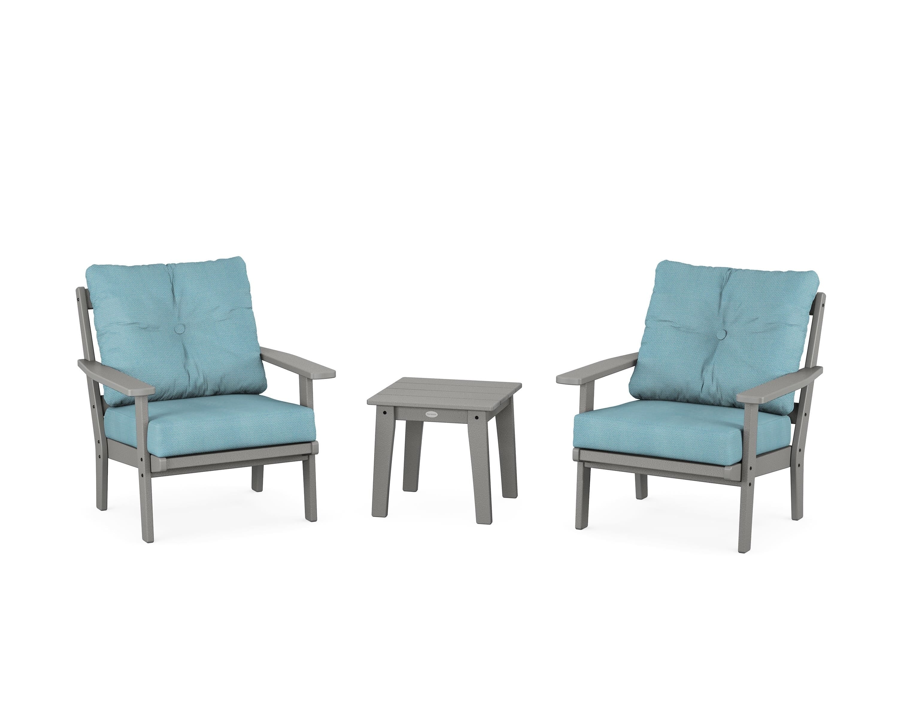 POLYWOOD Prairie 3-Piece Deep Seating Set in Slate Grey / Lattice Sky Blue