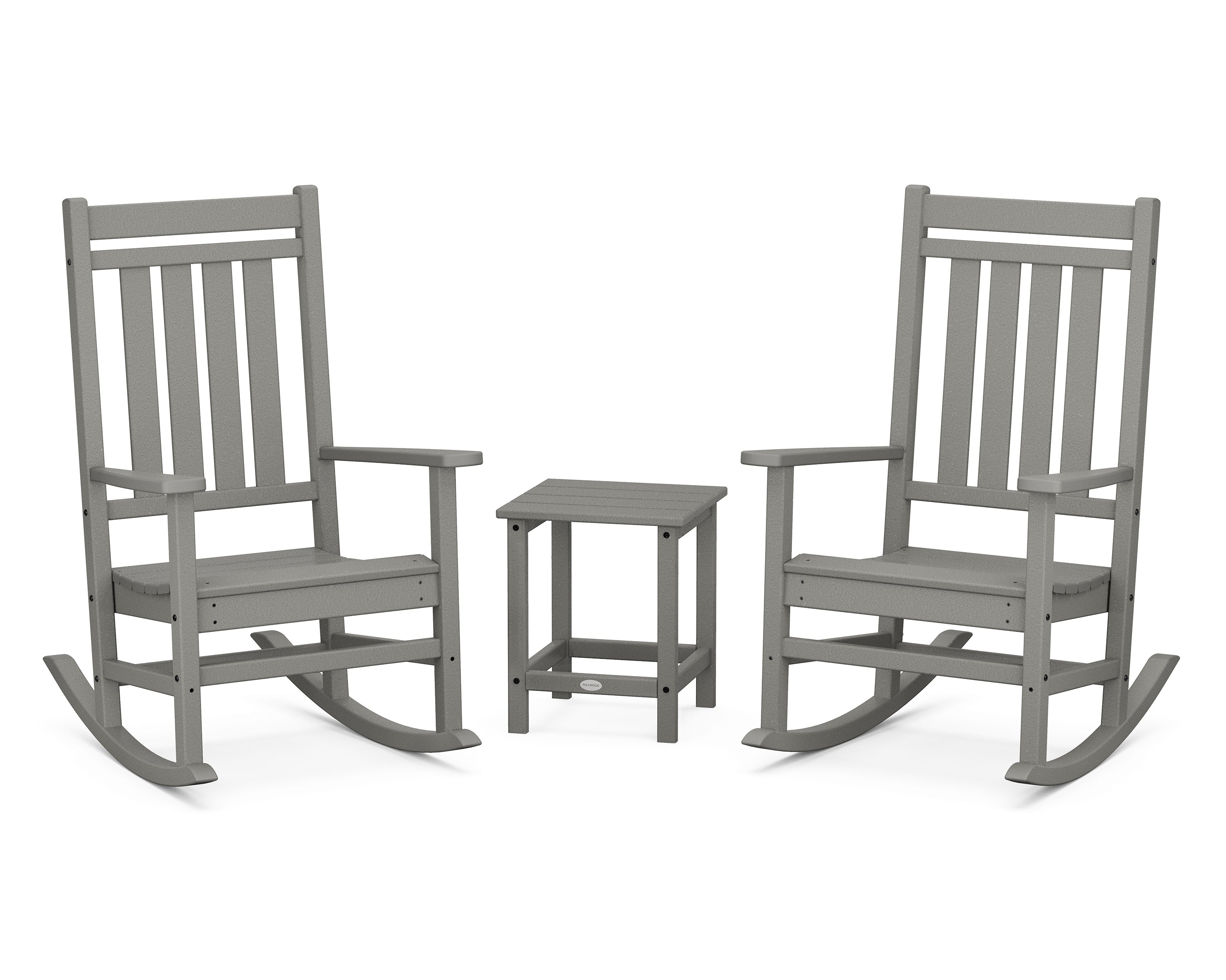 POLYWOOD Estate 3-Piece Rocking Chair Set with Long Island 18" Side Table in Slate Grey