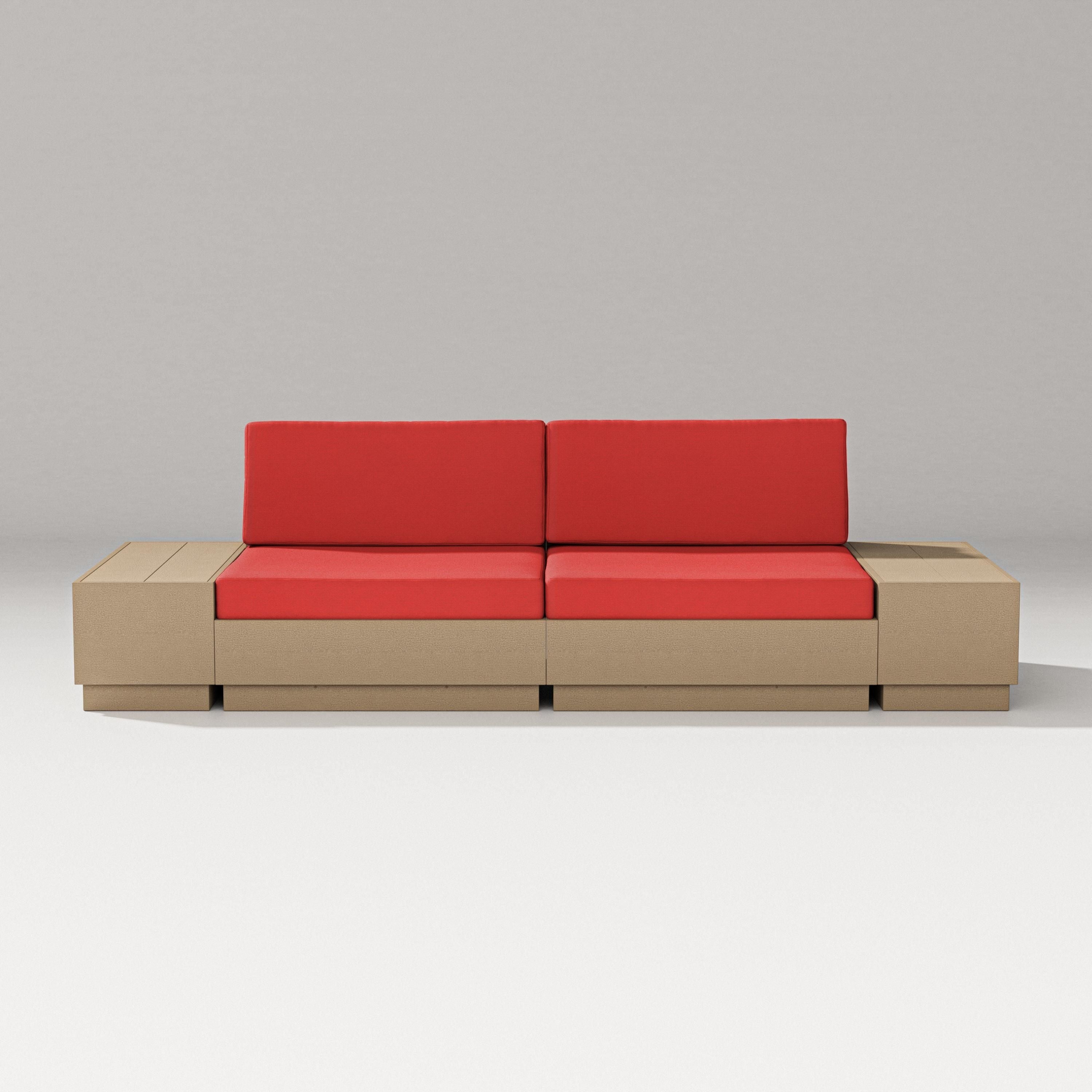 PW Designer Series Elevate 4-Piece Loveseat Sectional in Vintage Sahara / Crimson Linen