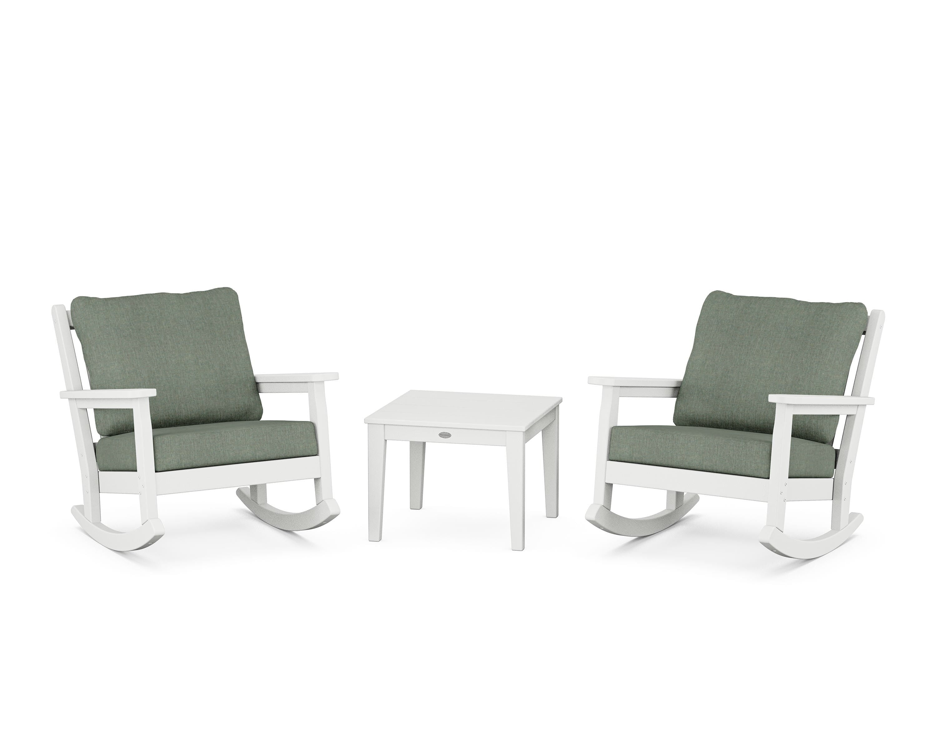 POLYWOOD Chippendale 3-Piece Deep Seating Rocker Set in White / Cast Sage