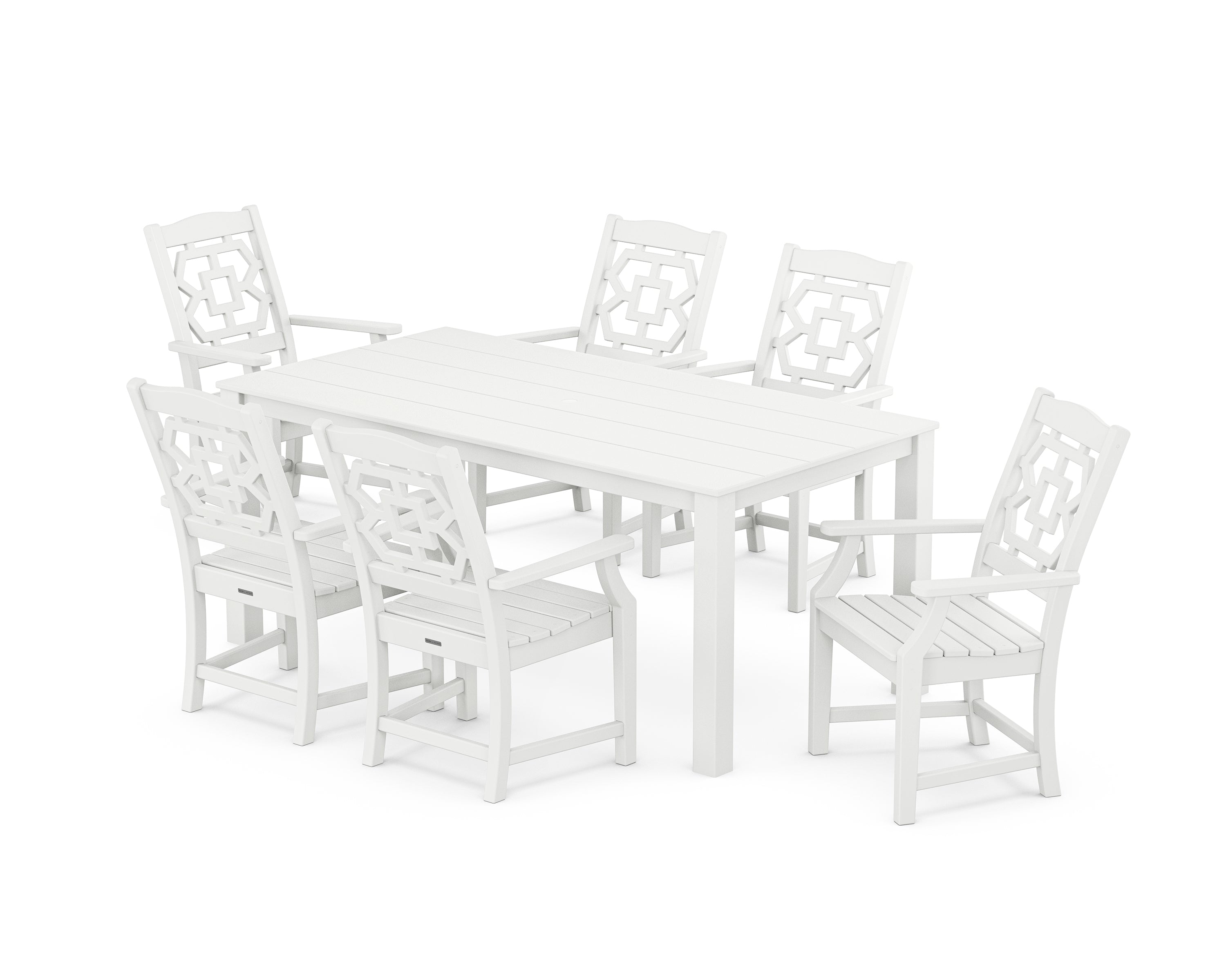 Martha Stewart by POLYWOOD Chinoiserie Arm Chair 7-Piece Parsons Dining Set in White