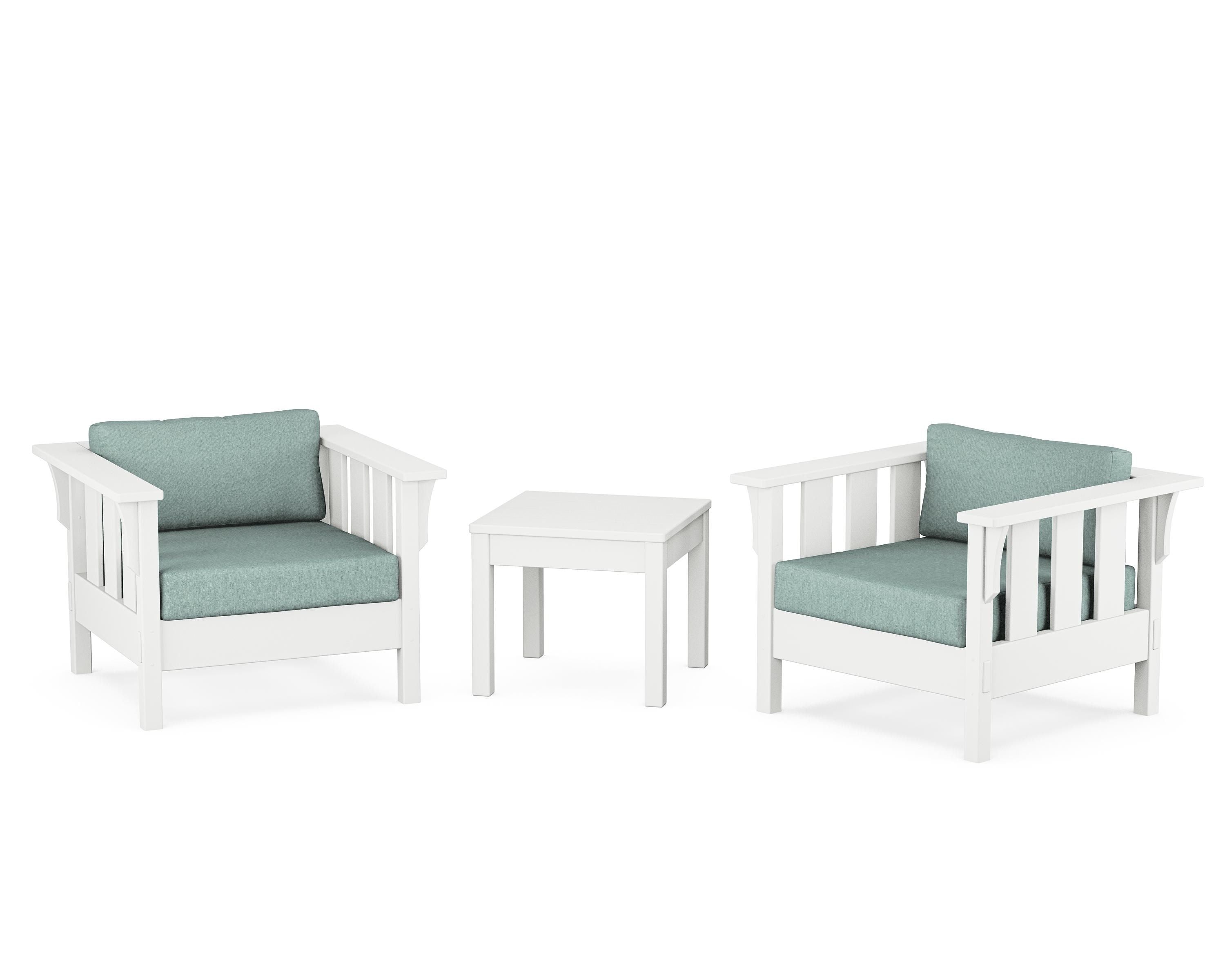 Martha Stewart by POLYWOOD Acadia 3-Piece Deep Seating Set in White / Glacier Spa