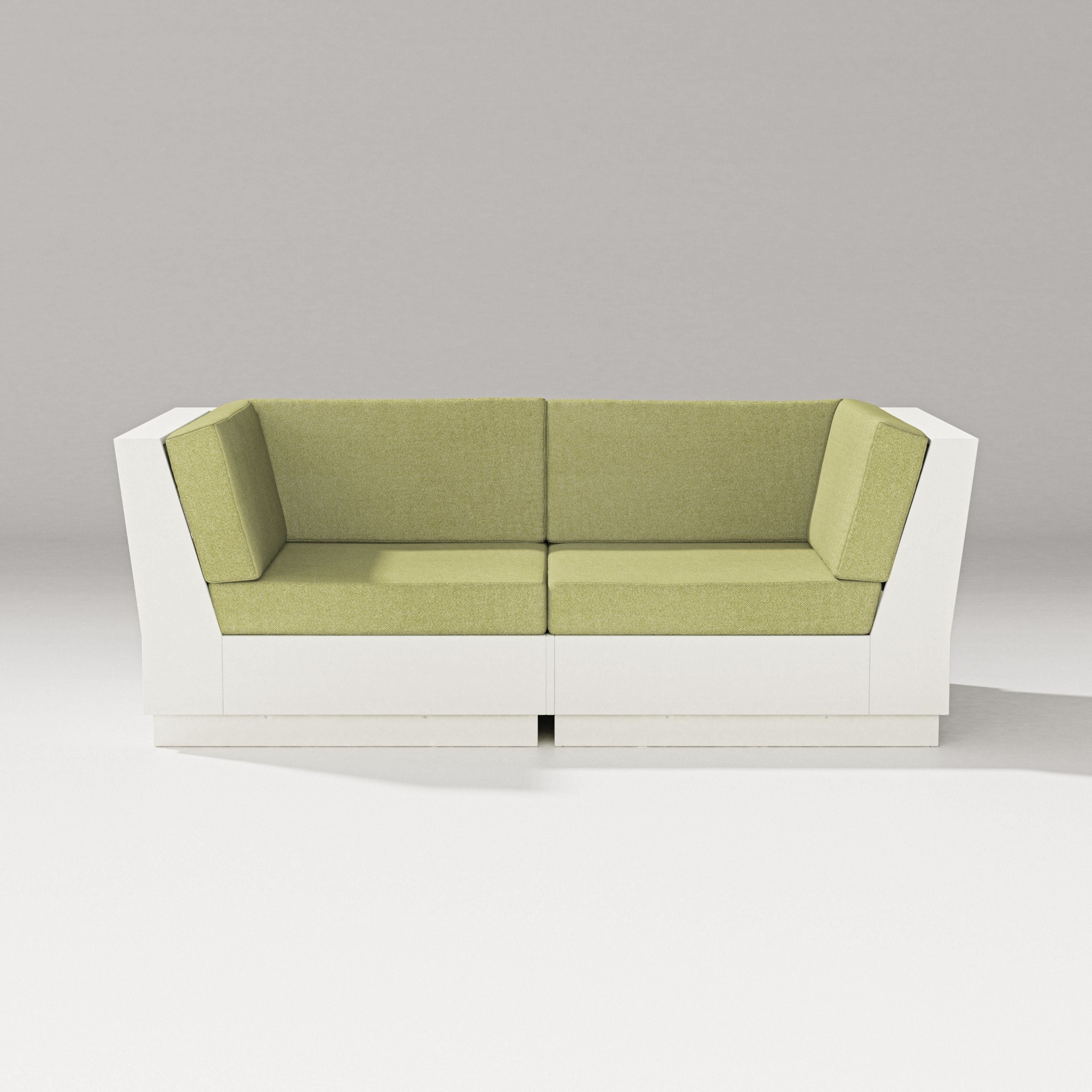 PW Designer Series Elevate Loveseat Sectional in Vintage White / Chartreuse Boucle