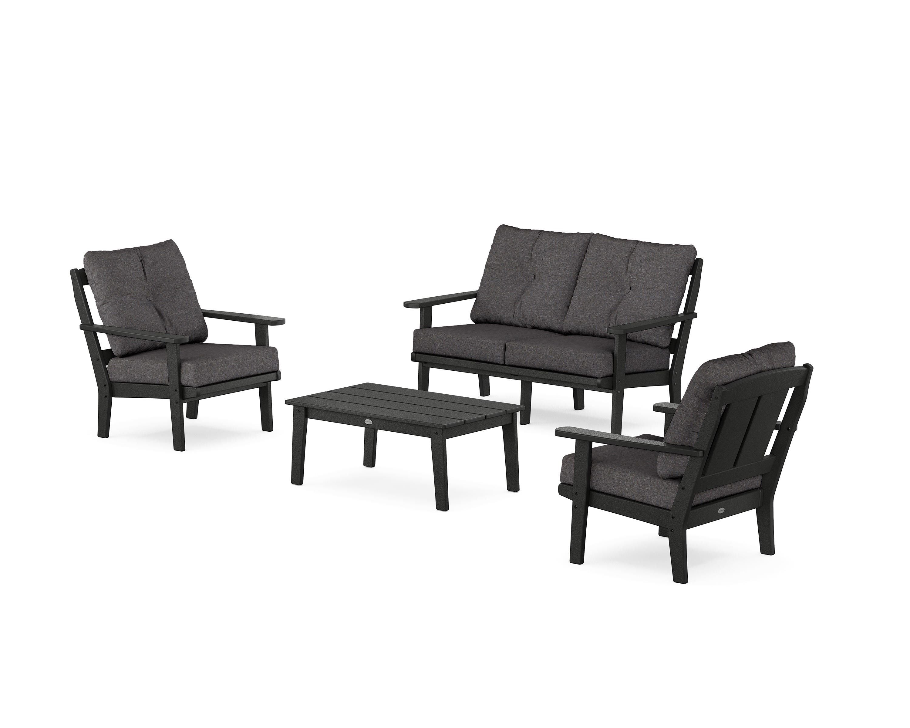 POLYWOOD Mission 4-Piece Deep Seating Set with Loveseat in Black / Ash Charcoal