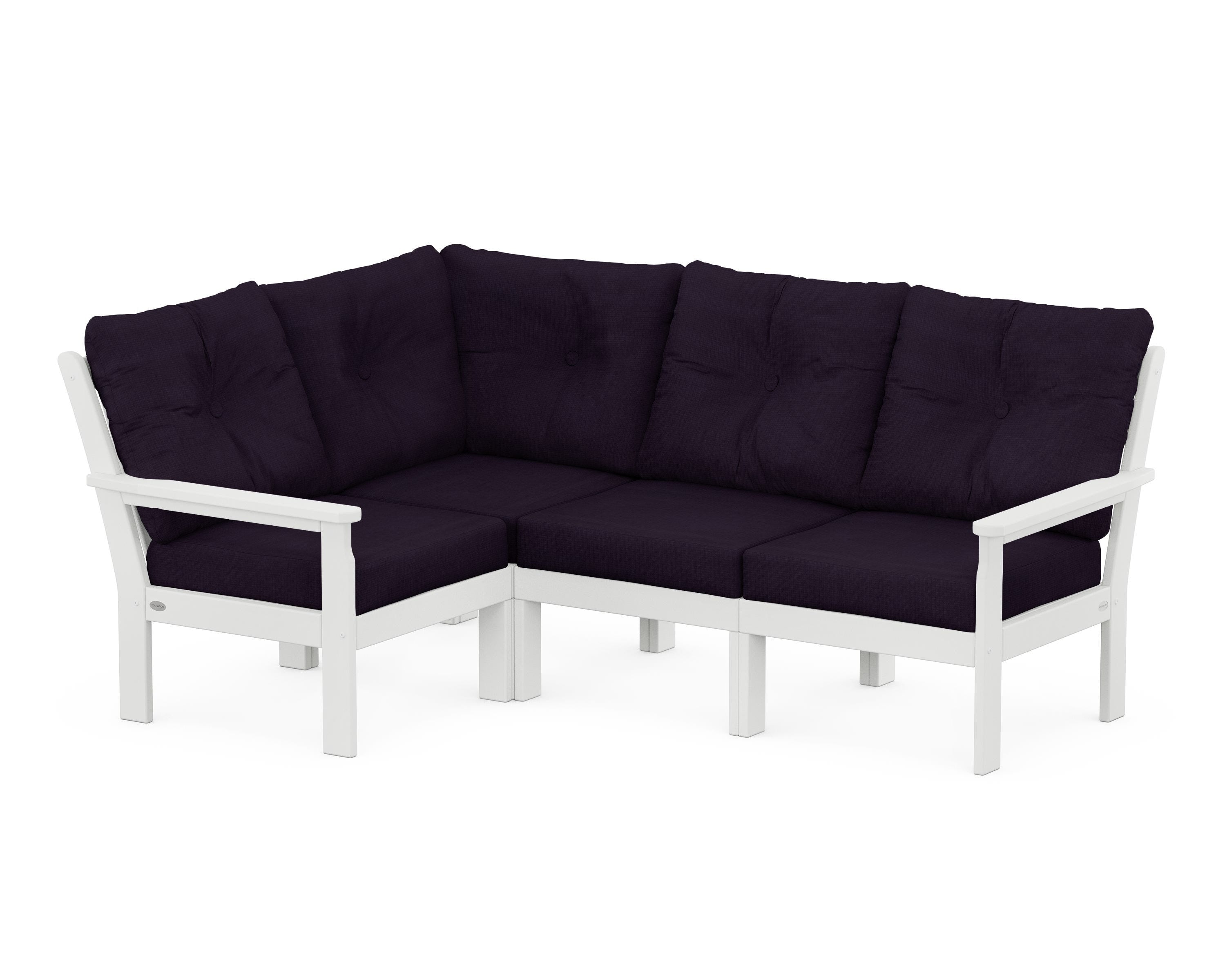 POLYWOOD Vineyard 4-Piece Sectional in White / Navy Linen
