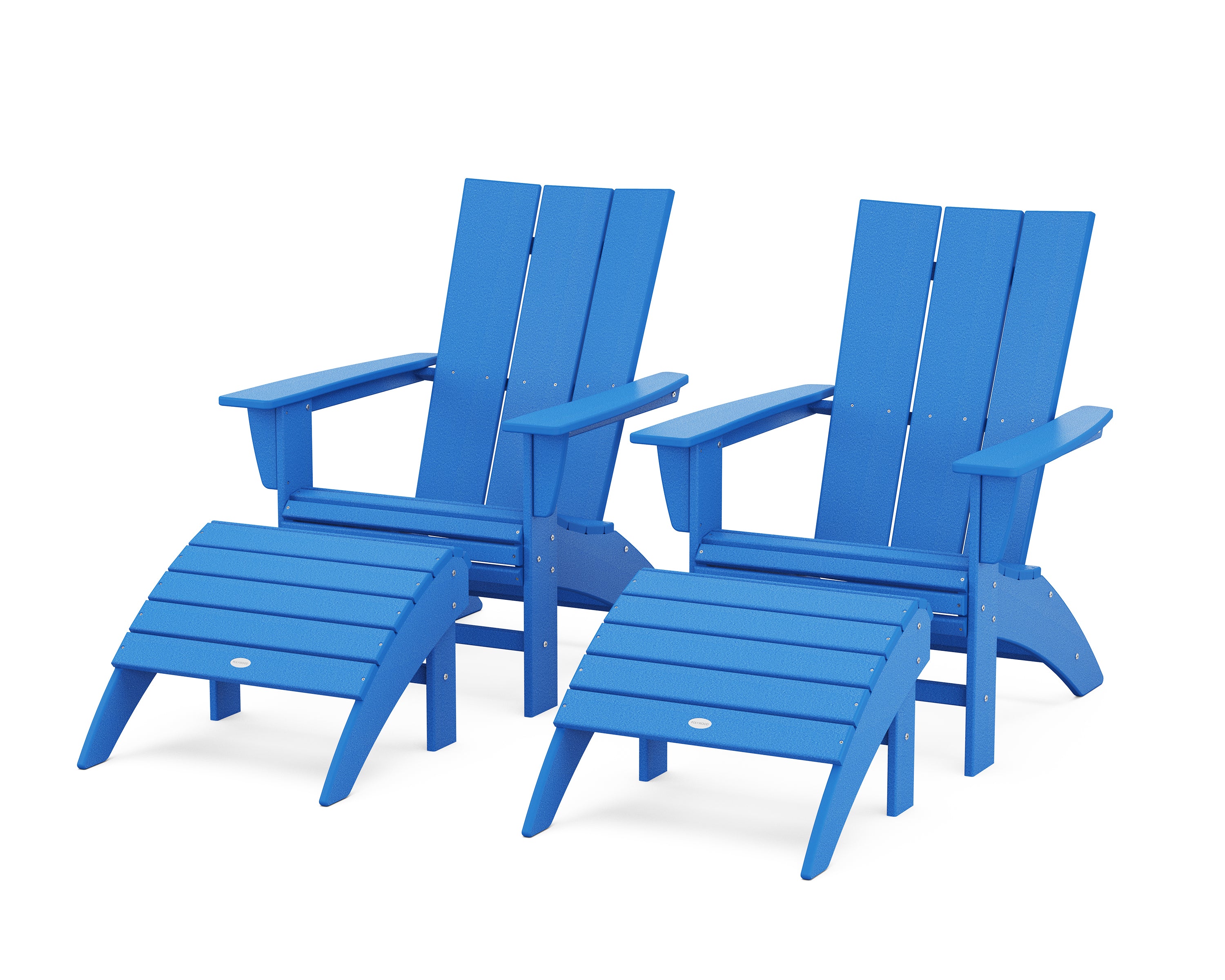 POLYWOOD® Modern Curveback Adirondack Chair 4-Piece Set with Ottomans in Pacific Blue