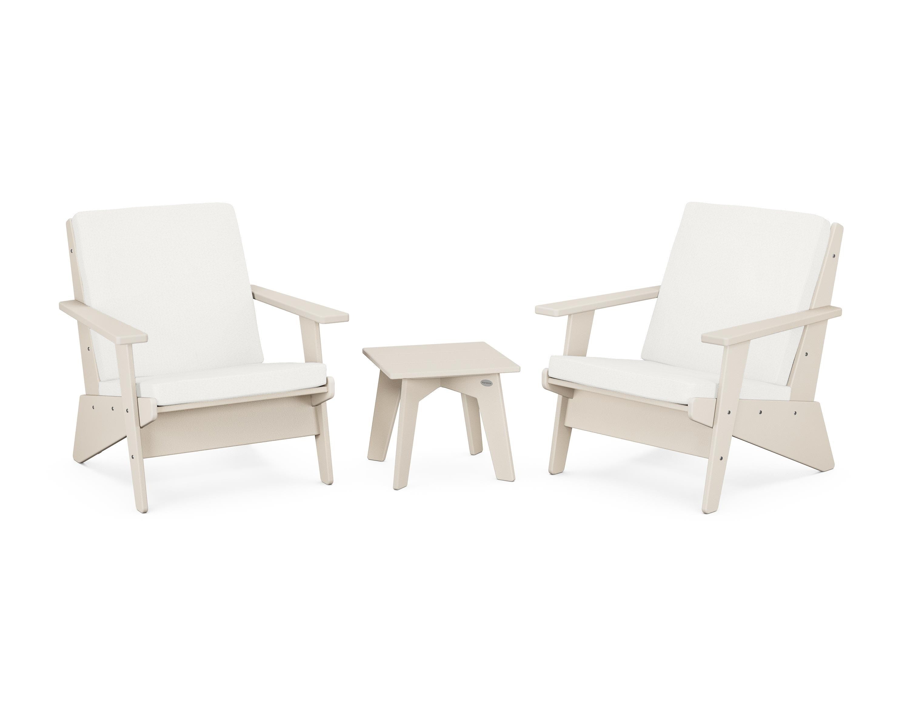 POLYWOOD Riviera Modern Lounge 3-Piece Set in Sand / Natural Linen