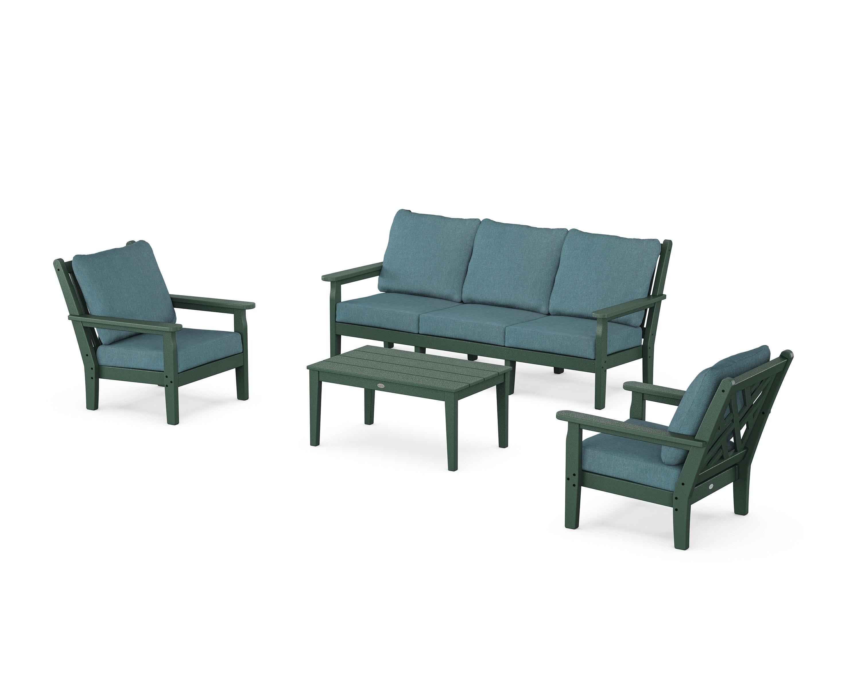POLYWOOD Chippendale 4-Piece Deep Seating Set with Sofa in Green / Ocean Teal