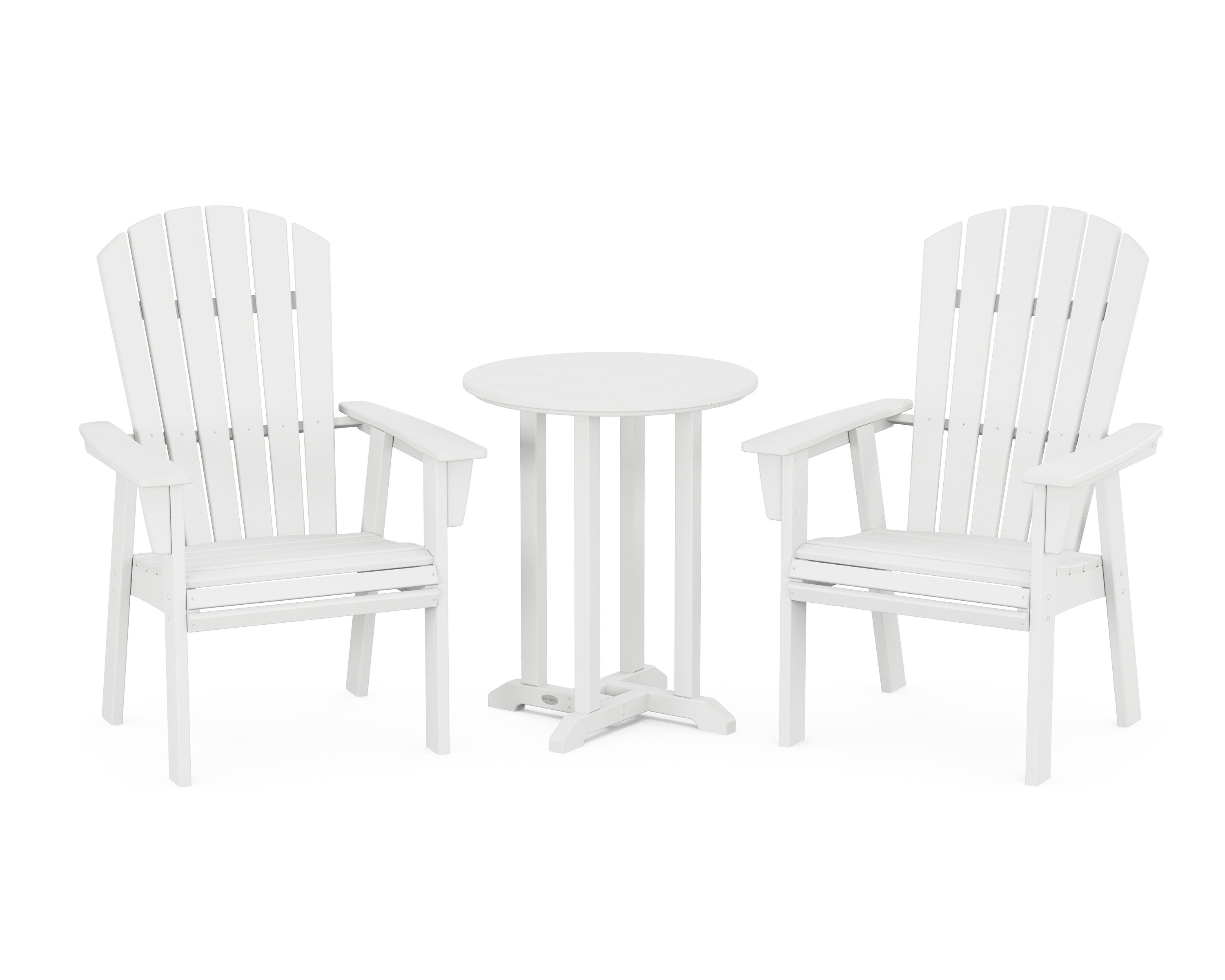 POLYWOOD Nautical Adirondack 3-Piece Round Bistro Dining Set in White