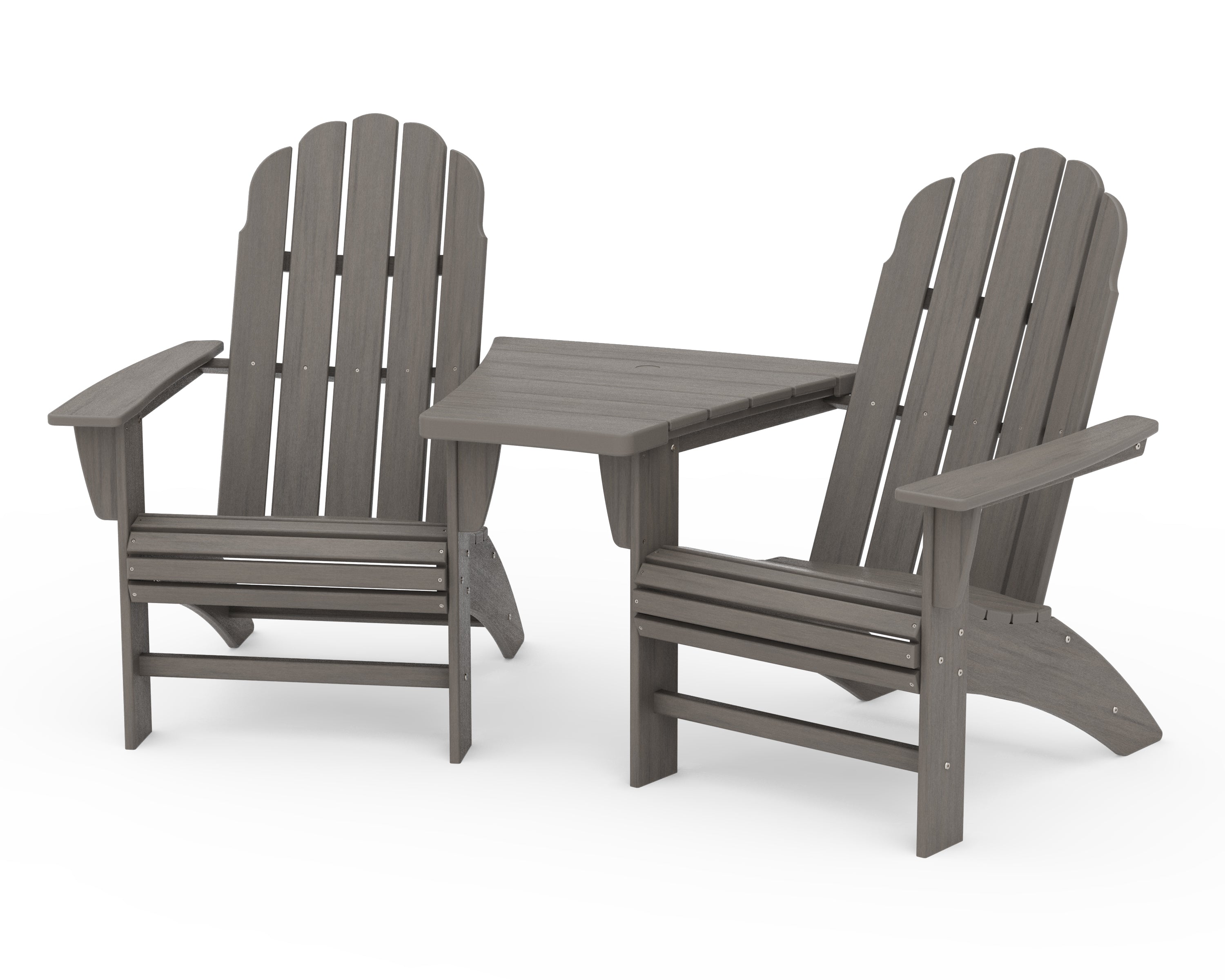 POLYWOOD Vineyard 3-Piece Curveback Adirondack Set with Angled Connecting Table in Driftwood