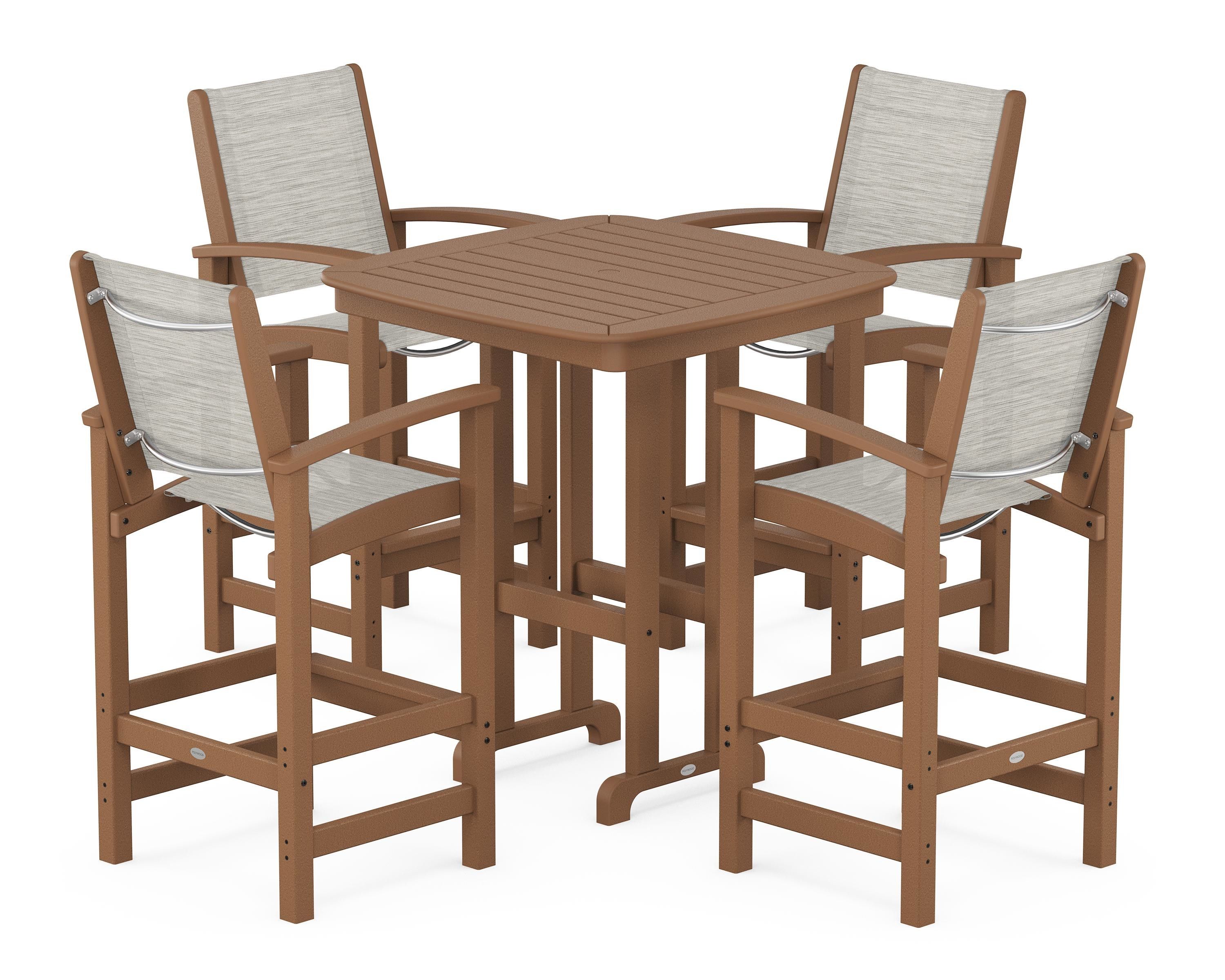 POLYWOOD Coastal 5-Piece Bar Set in Teak / Birch Sling