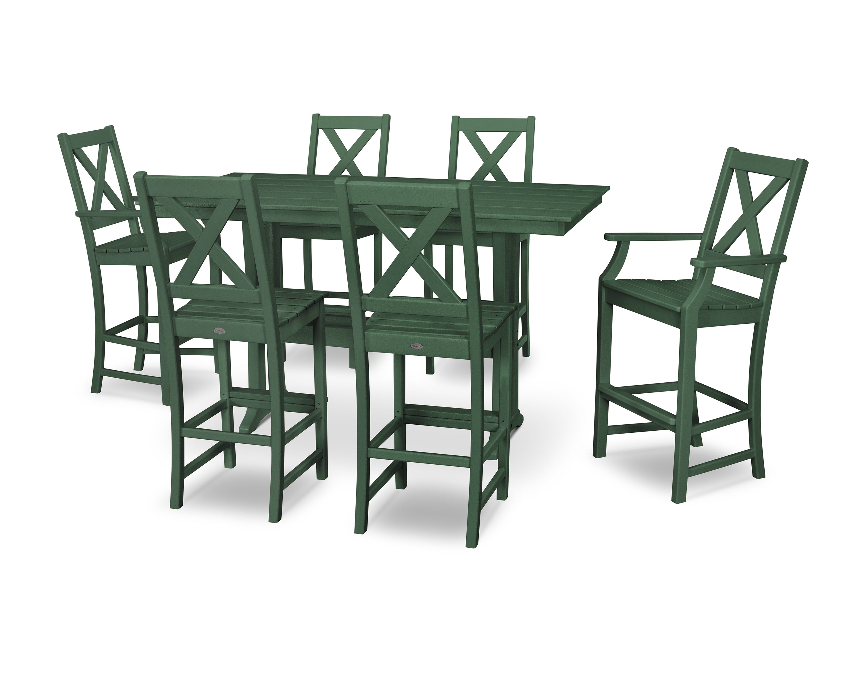 POLYWOOD® Braxton 7-Piece Farmhouse Trestle Bar Set in Green