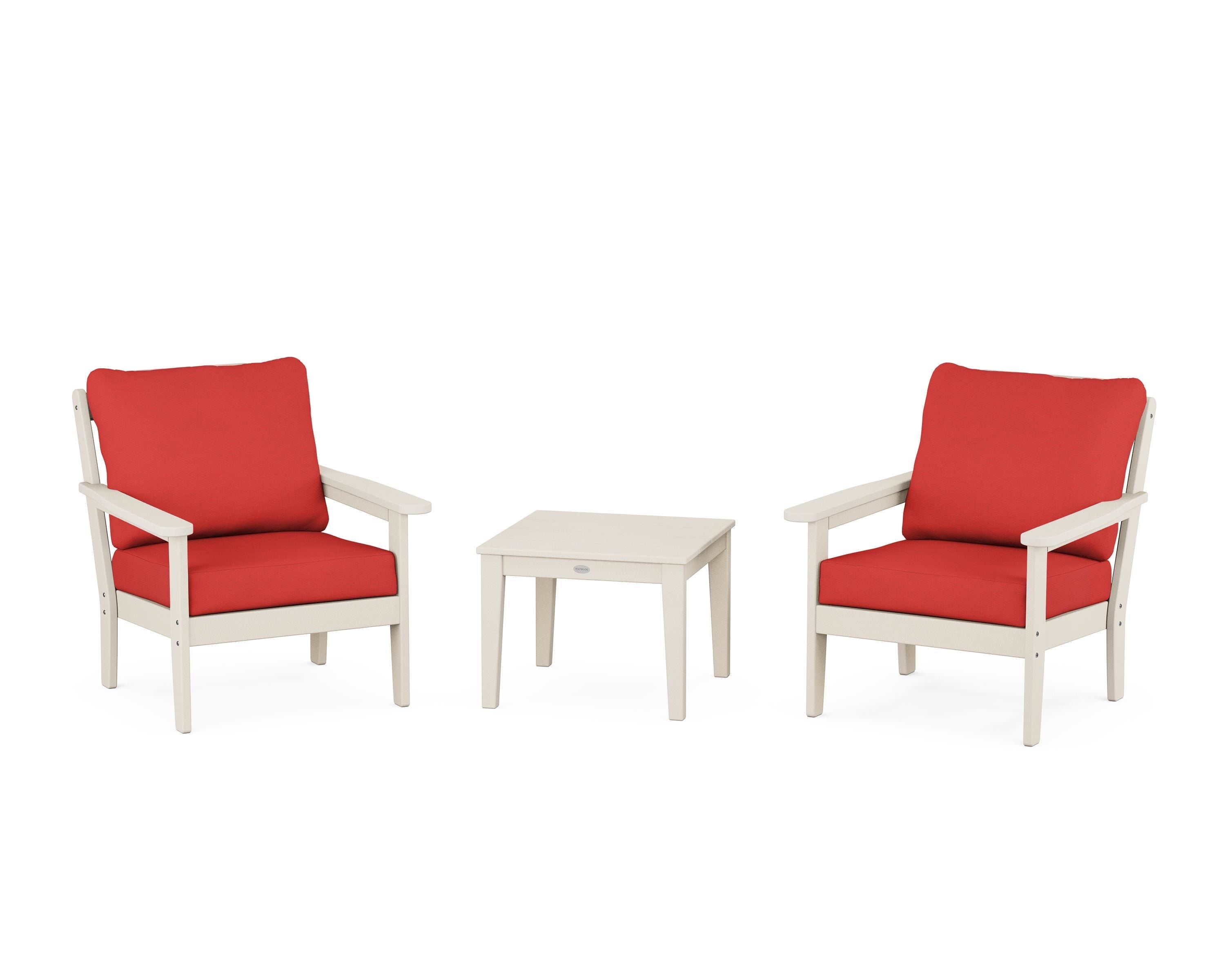 Country Living Cottage 3-Piece Deep Seating Set in Sand / Crimson Linen