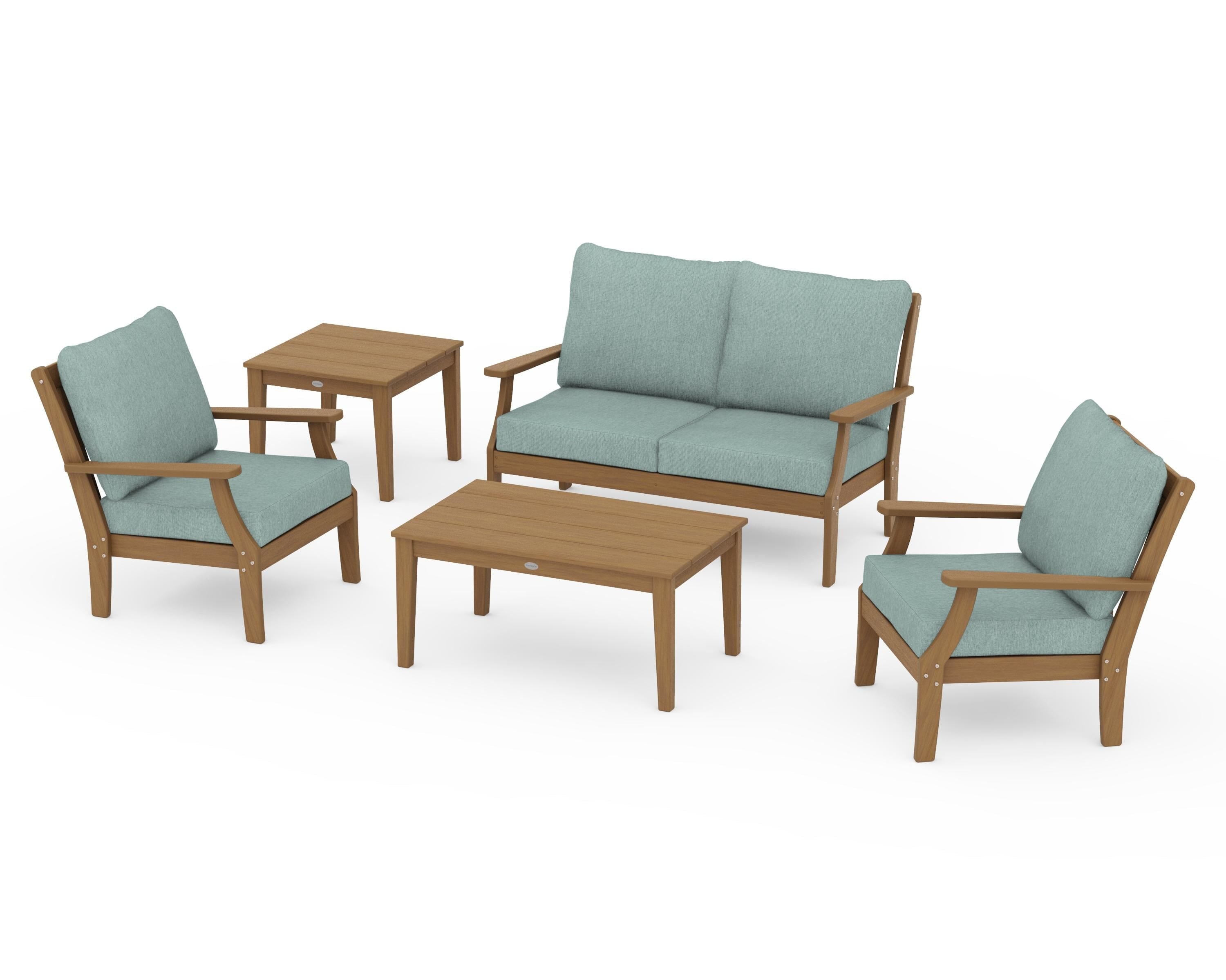 POLYWOOD Braxton 5-Piece Deep Seating Set in Natural / Glacier Spa