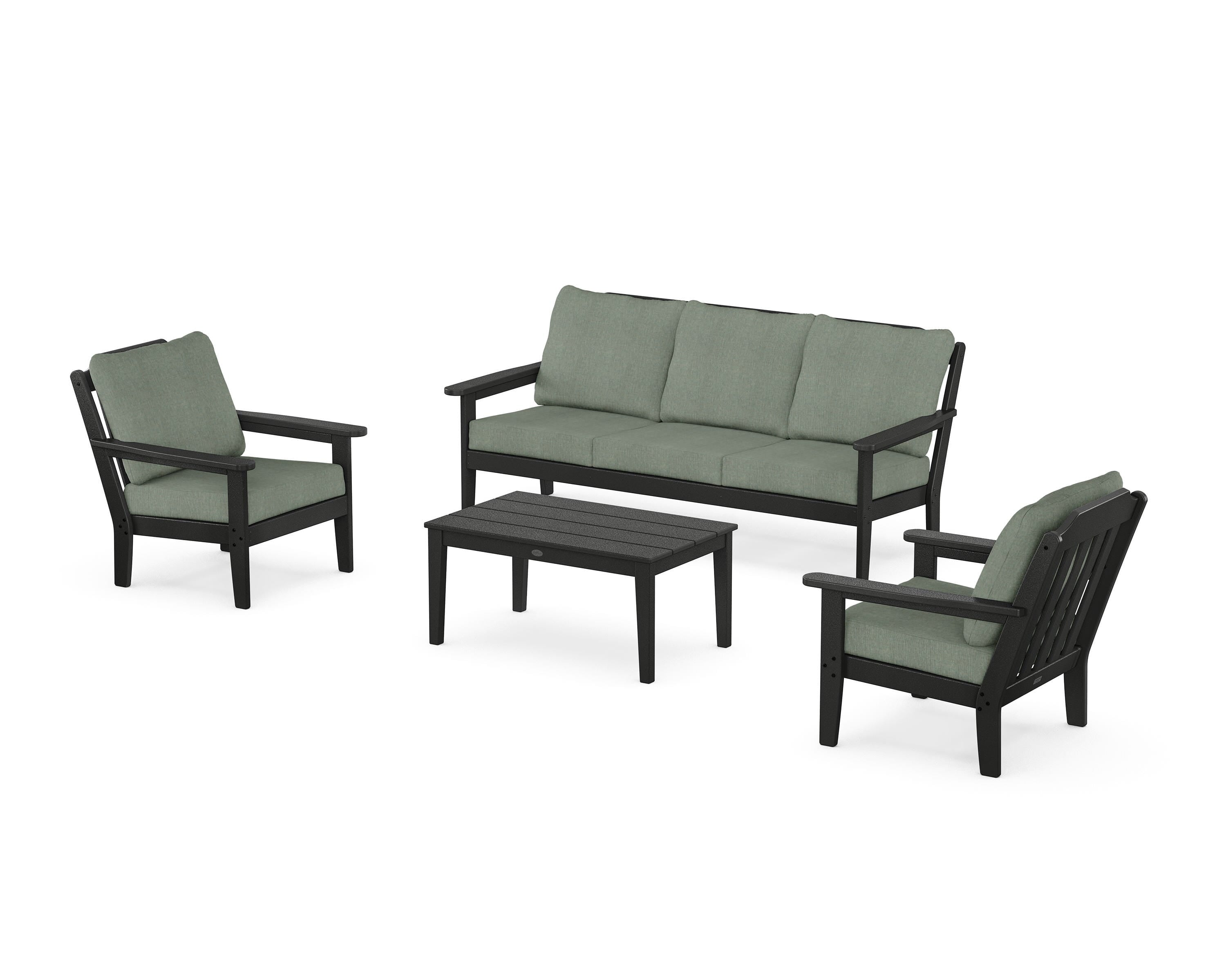 Country Living Cottage 4-Piece Deep Seating Set with Sofa in Black / Cast Sage