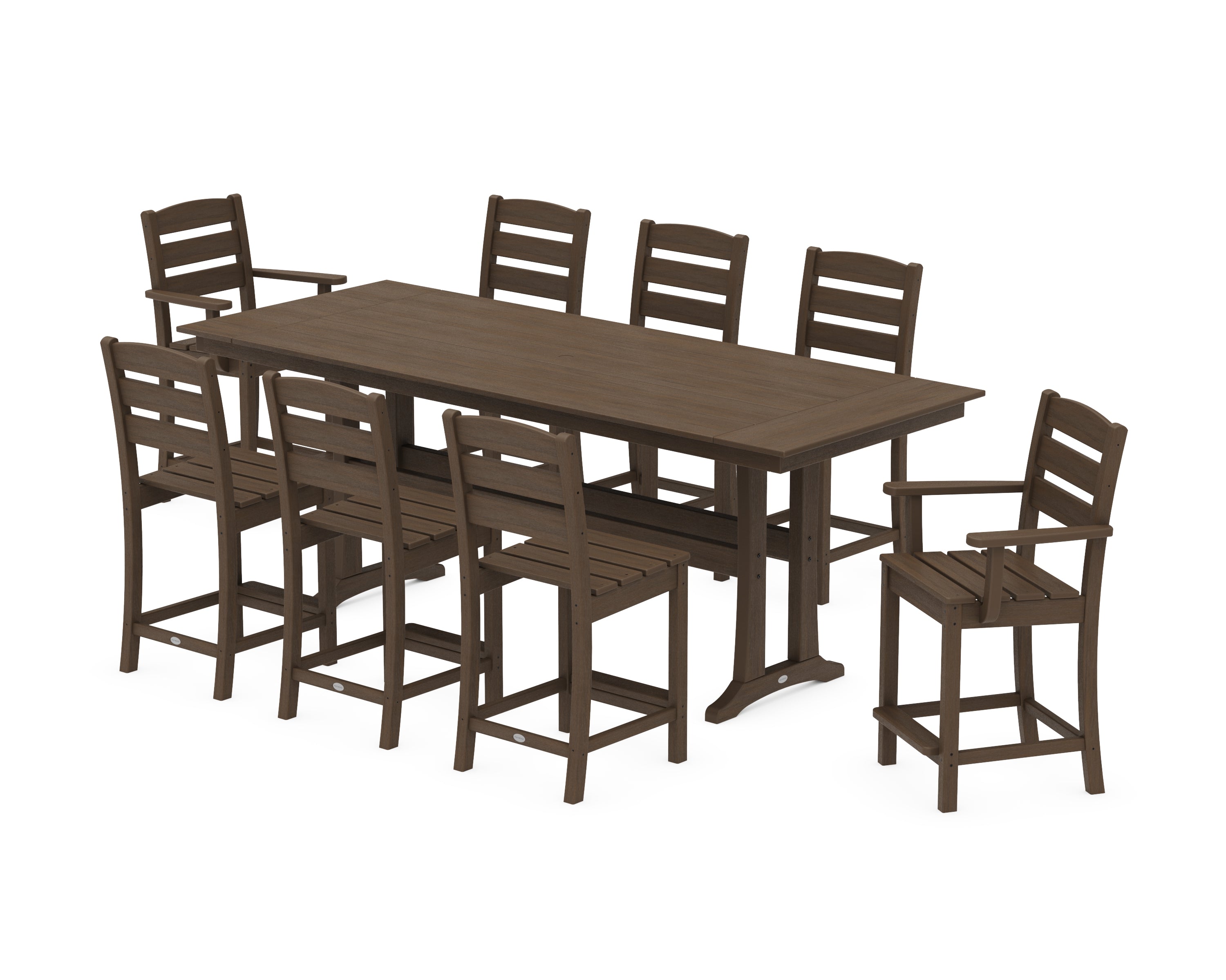 POLYWOOD Lakeside 9-Piece Farmhouse Counter Set with Trestle Legs in Kona