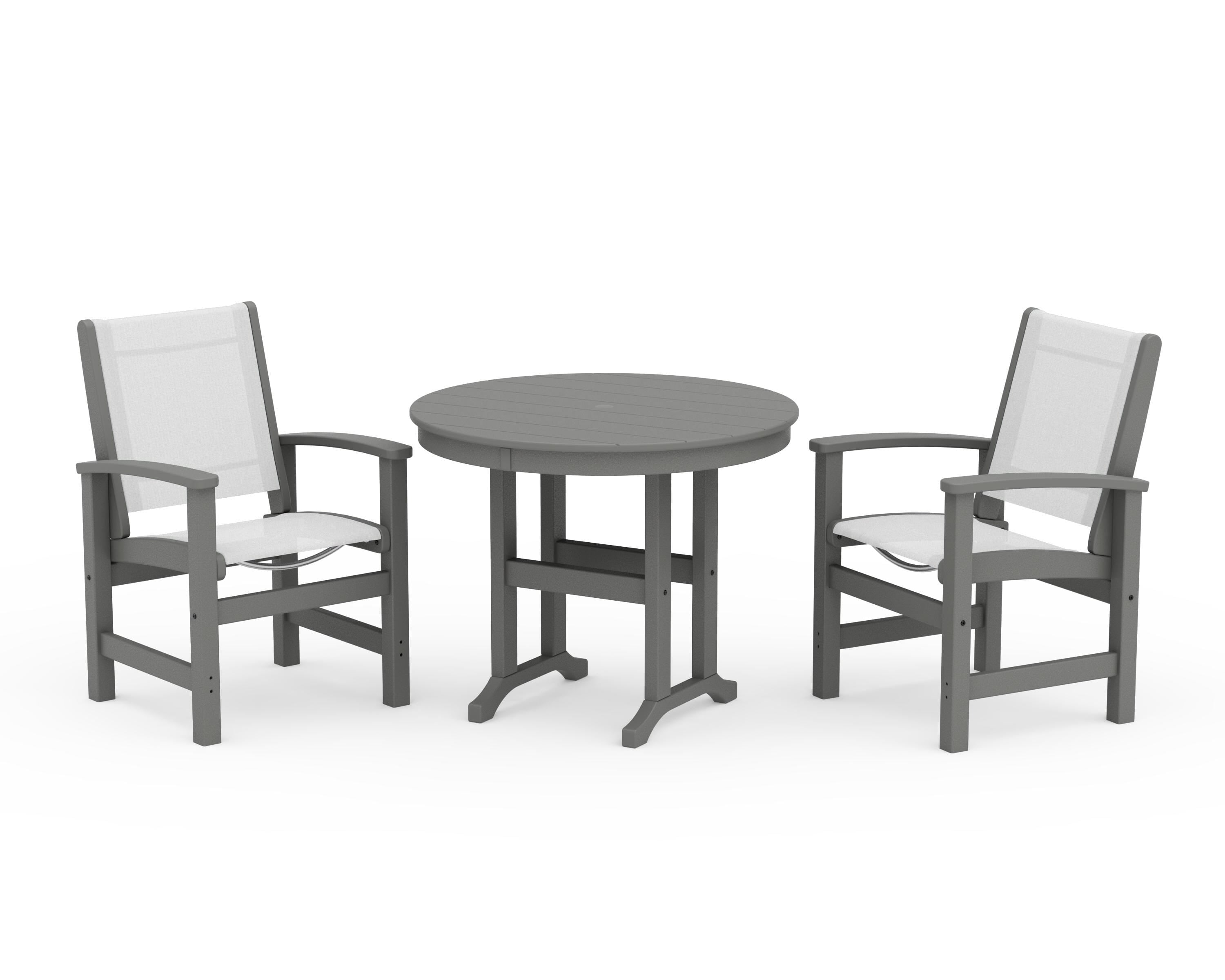 POLYWOOD Coastal 3-Piece Round Dining Set in Slate Grey / White Sling