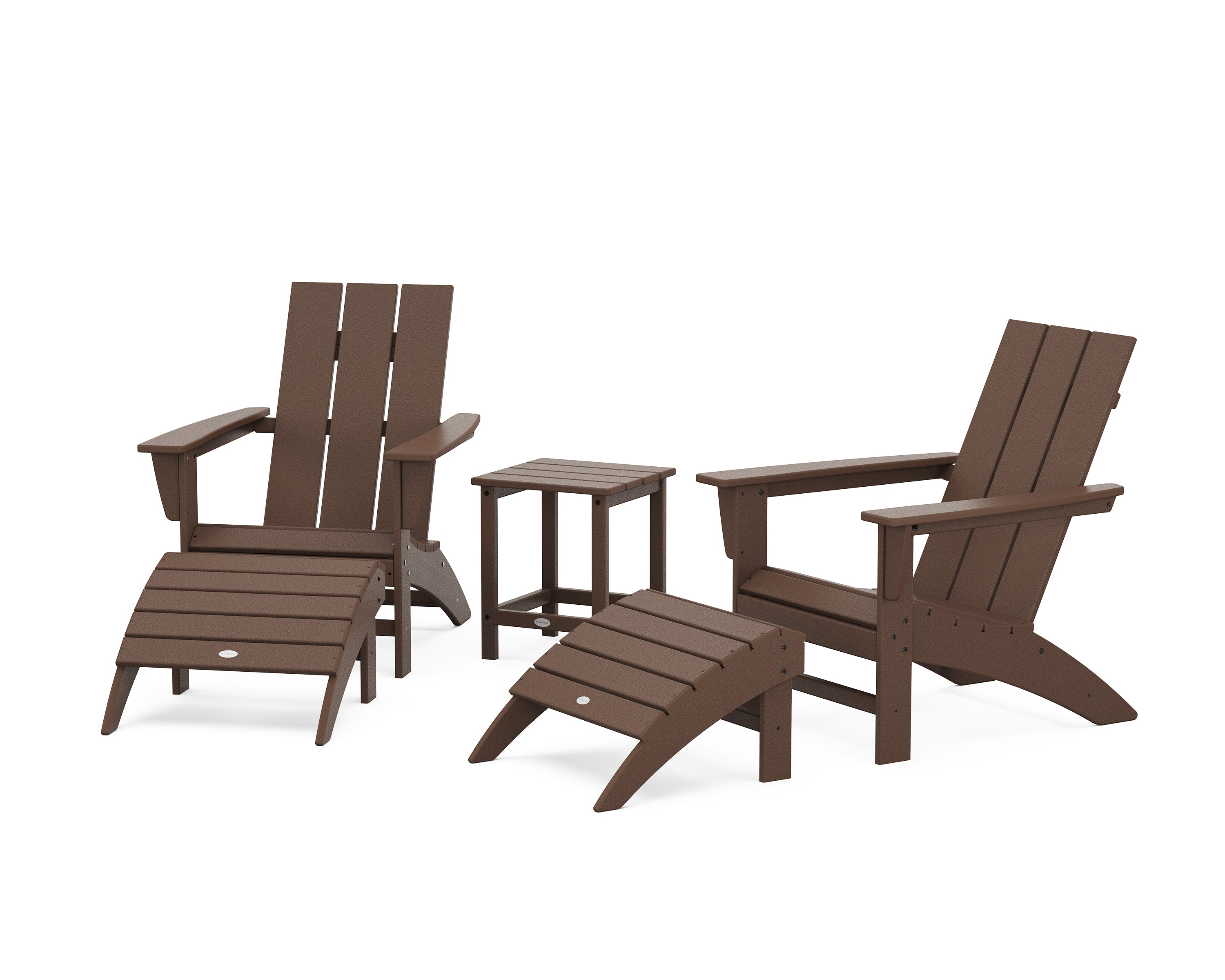 POLYWOOD® Modern Adirondack Chair 5-Piece Set with Ottomans and 18" Side Table in Mahogany