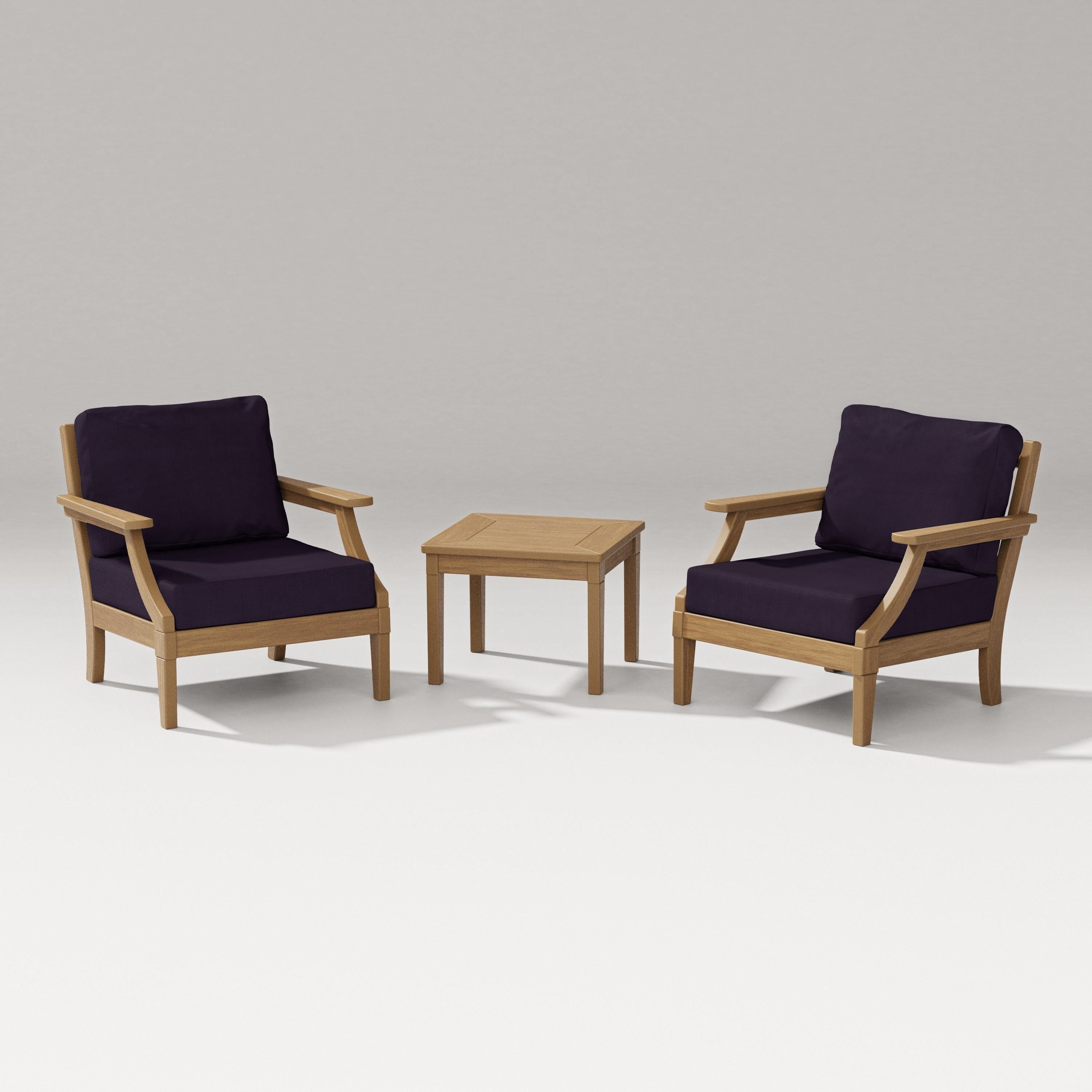 PW Designer Series Estate 3-Piece Lounge Chair Set in Natural / Navy Linen