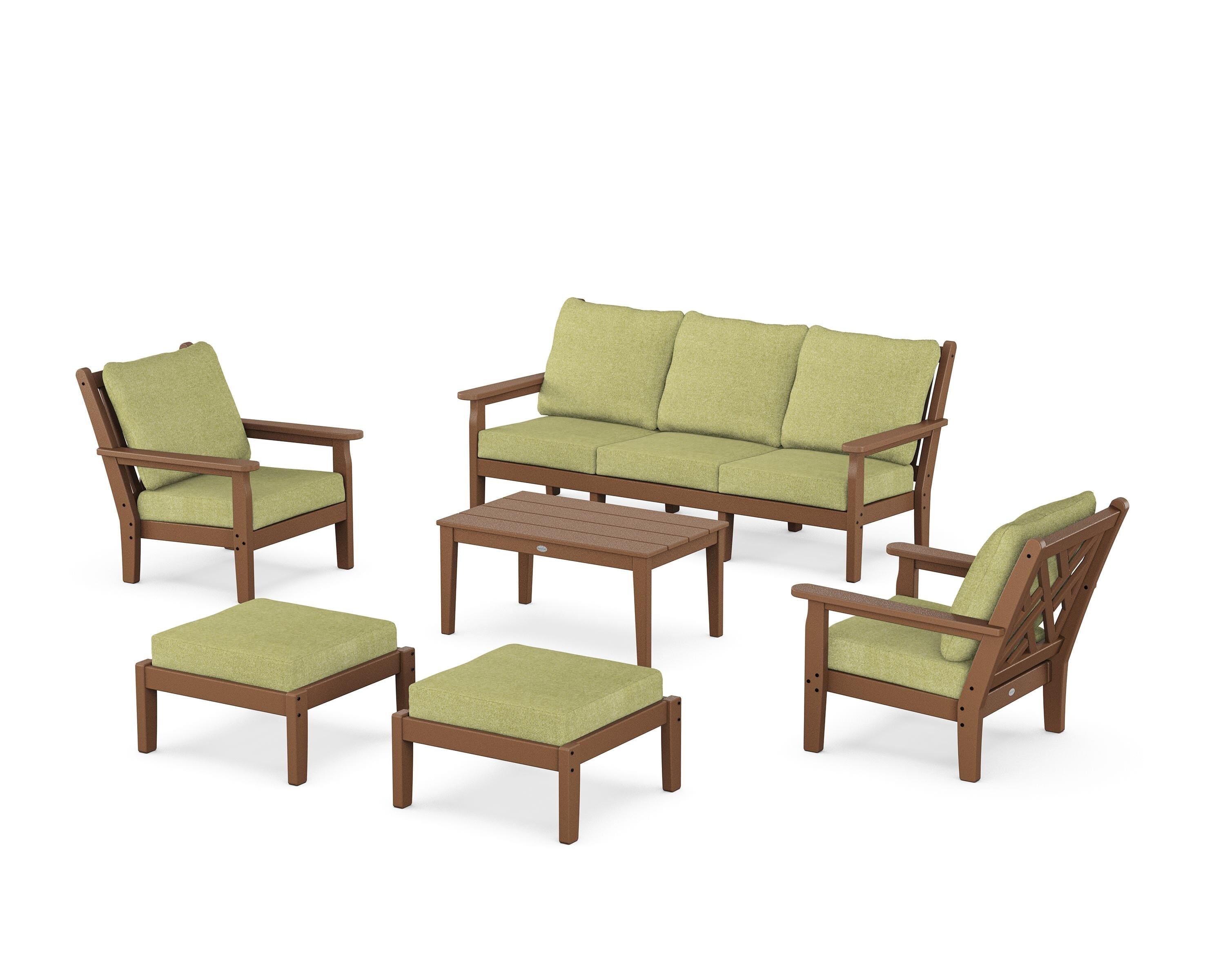 POLYWOOD Chippendale 6-Piece Lounge Sofa Set in Teak / Chartreuse Boucle