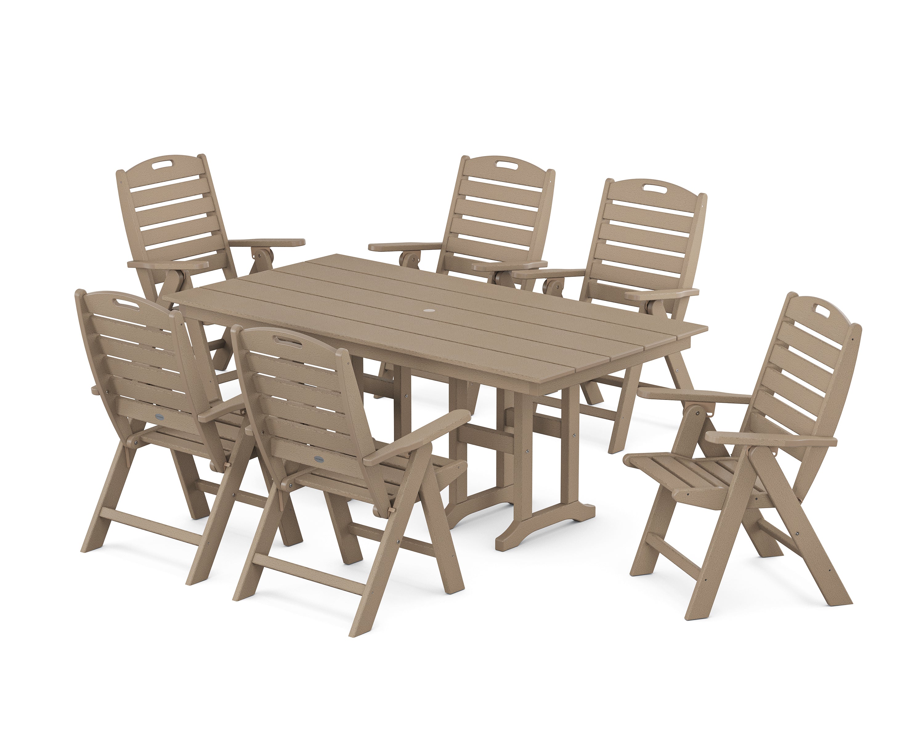 POLYWOOD Nautical Highback 7-Piece Farmhouse Dining Set in Vintage Sahara