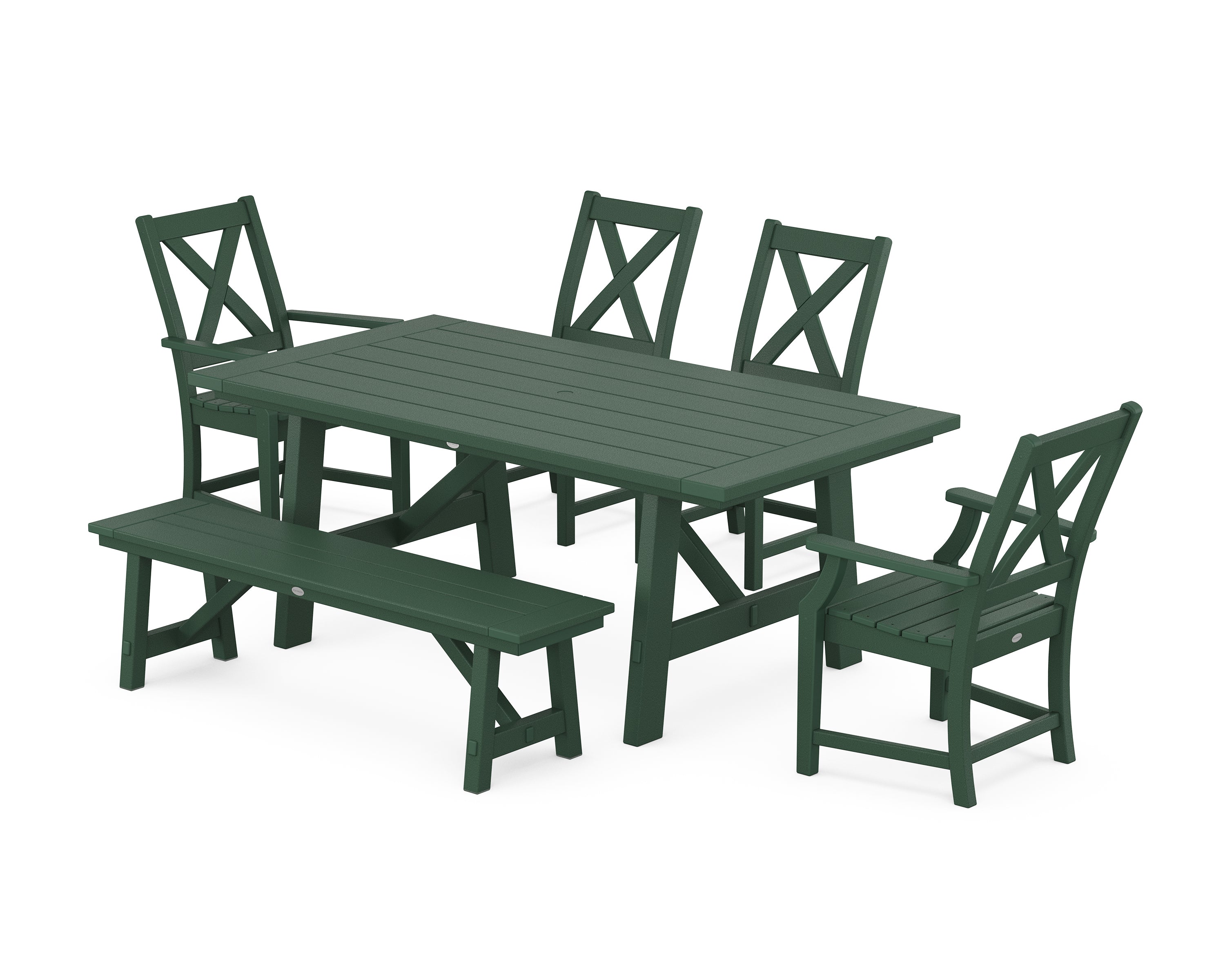 POLYWOOD Braxton 6-Piece Rustic Farmhouse Dining Set With Trestle Legs in Green