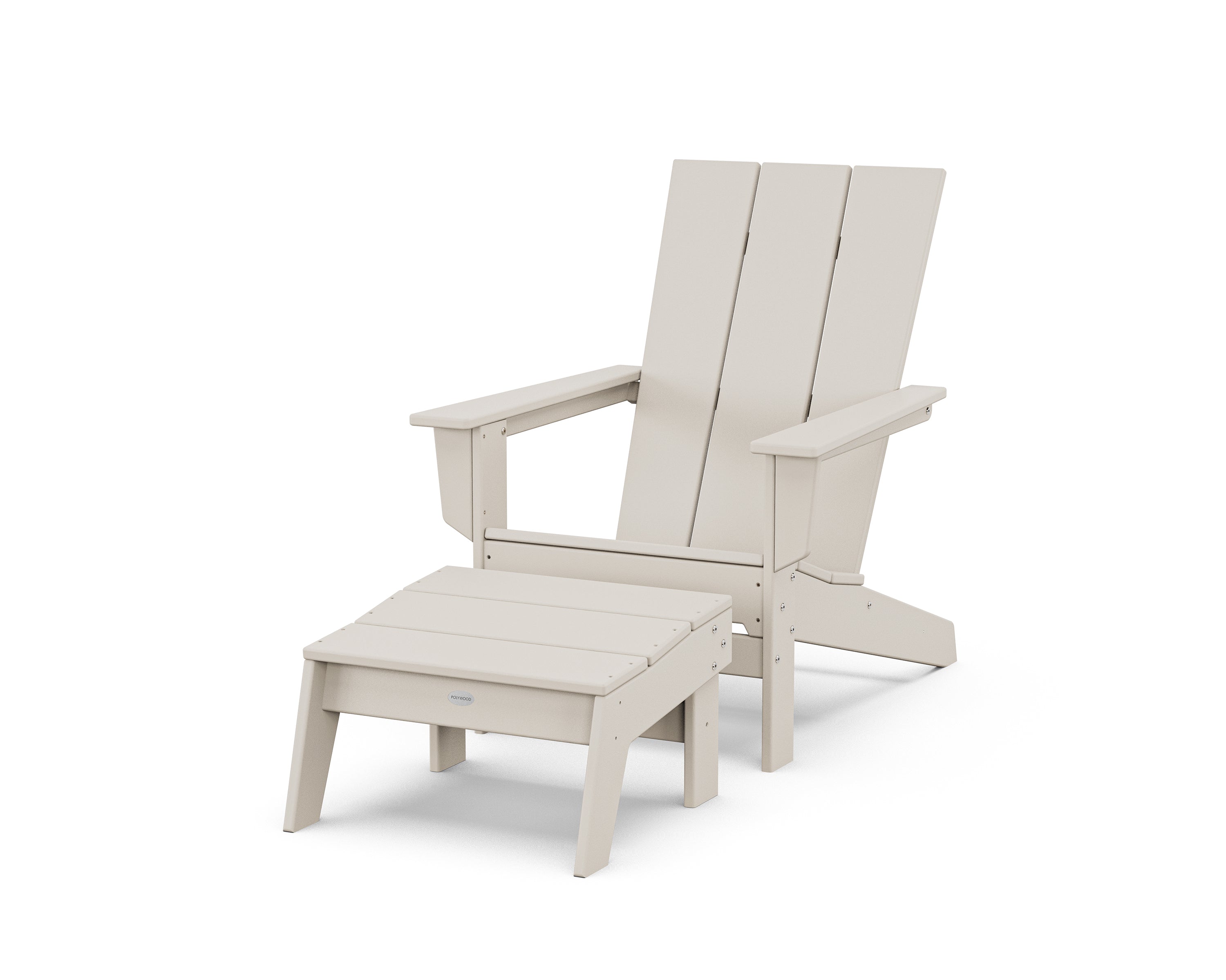POLYWOOD Modern Studio Adirondack Chair with Ottoman in Sand