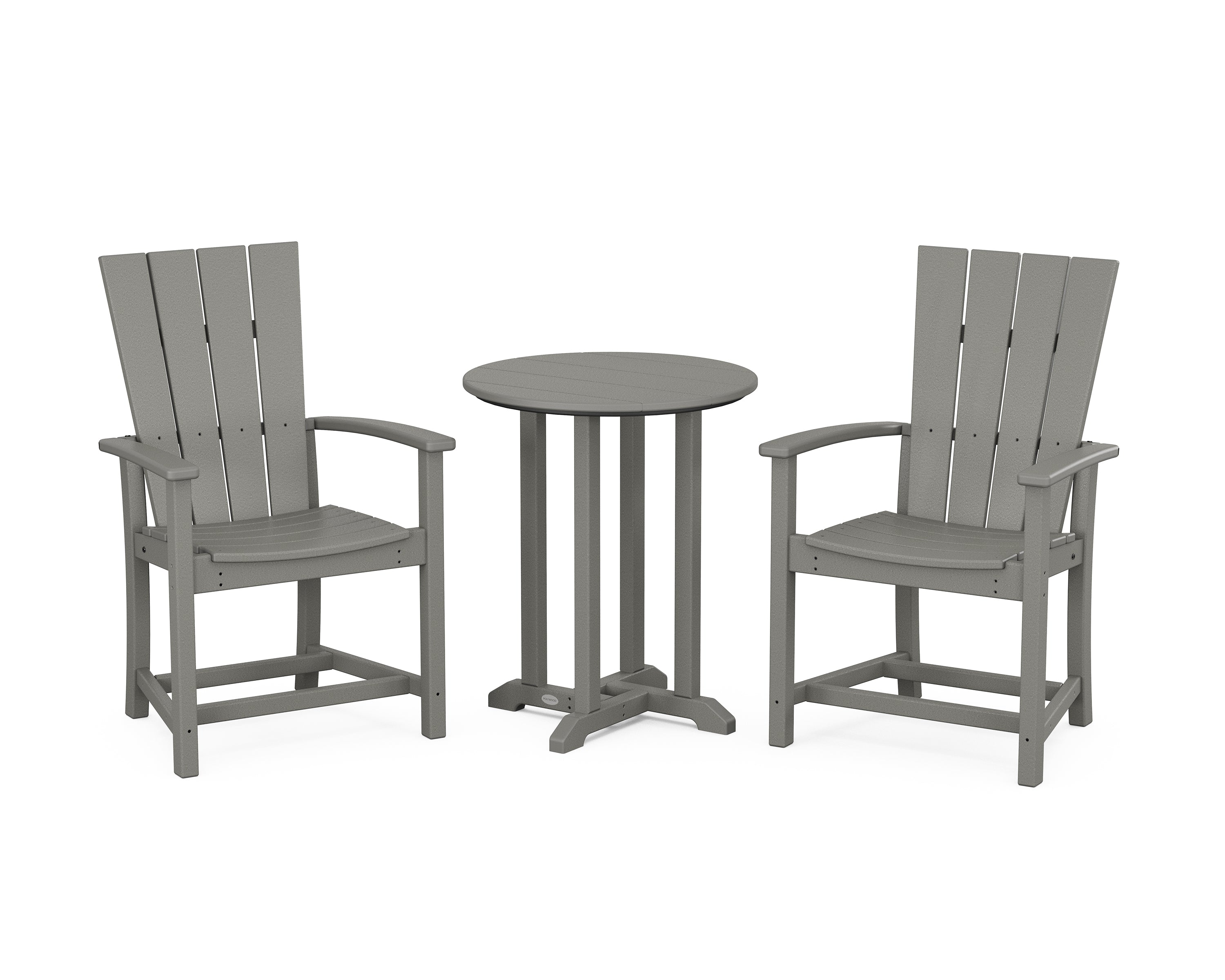 POLYWOOD Quattro 3-Piece Round Farmhouse Bistro Dining Set in Slate Grey