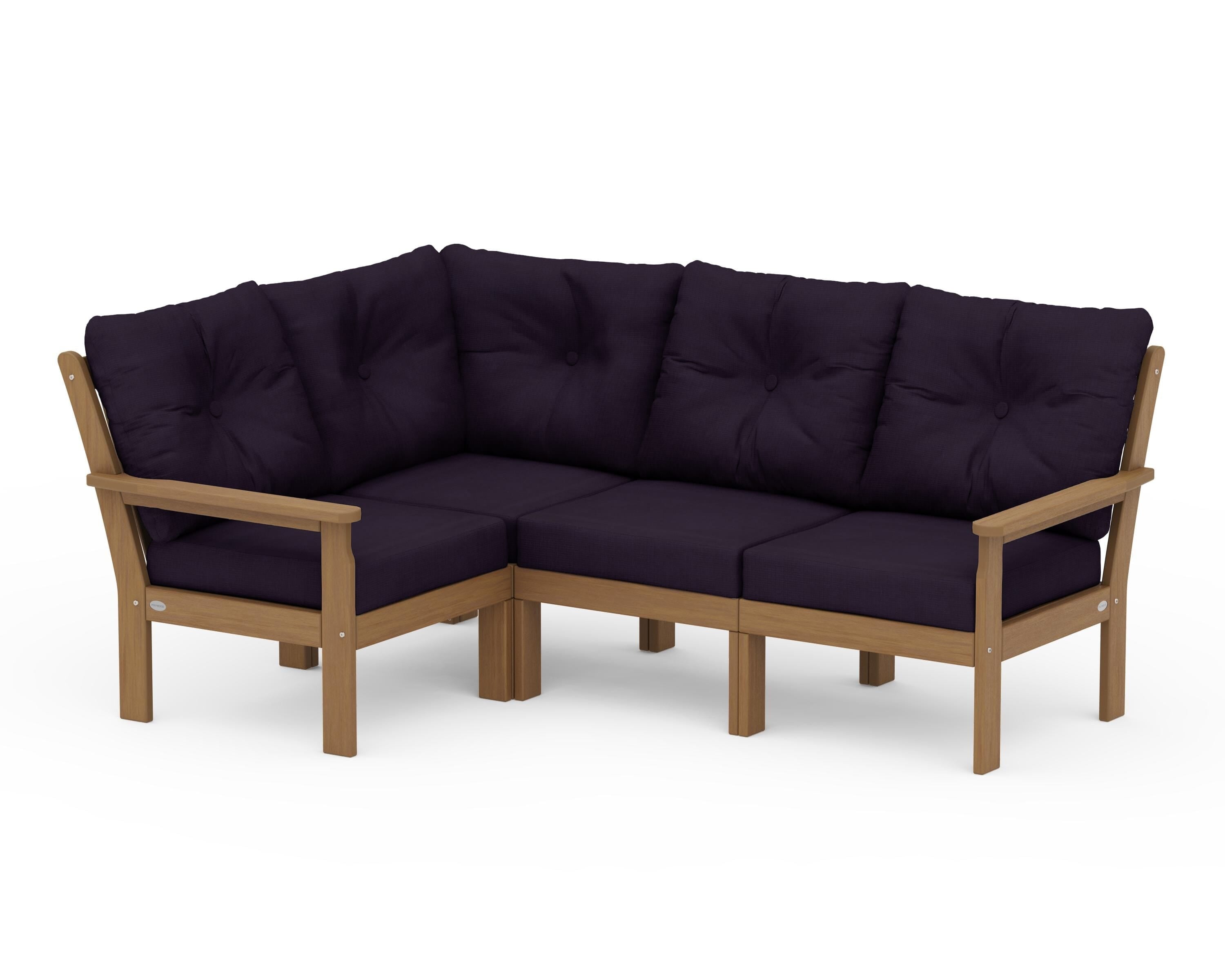 POLYWOOD Vineyard 4-Piece Sectional in Natural / Navy Linen