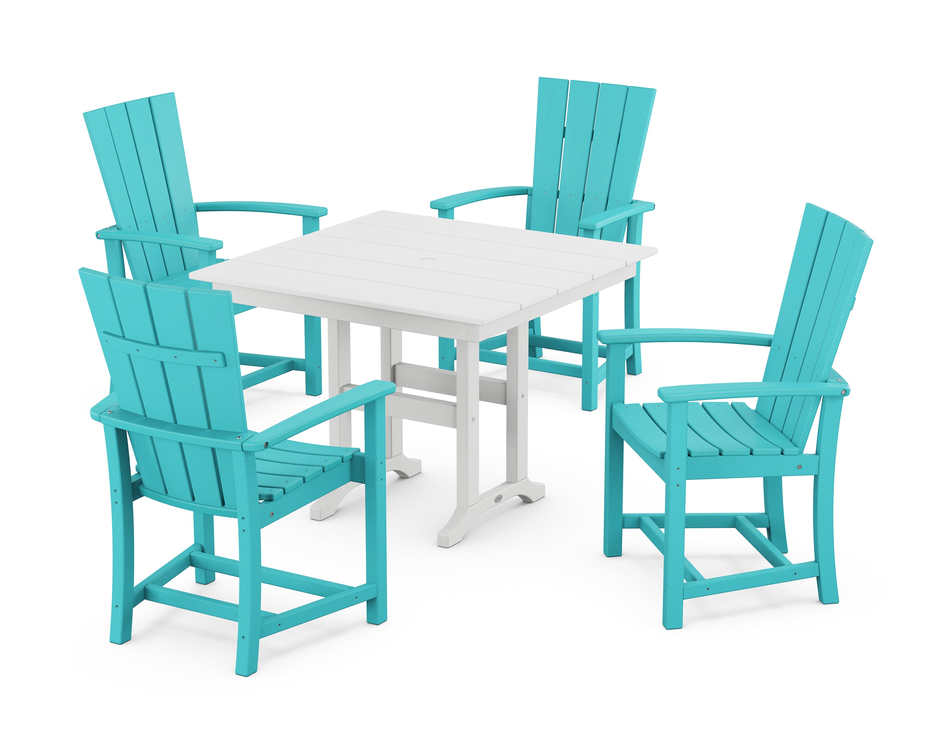 POLYWOOD Quattro 5-Piece Farmhouse Dining Set in Aruba / White