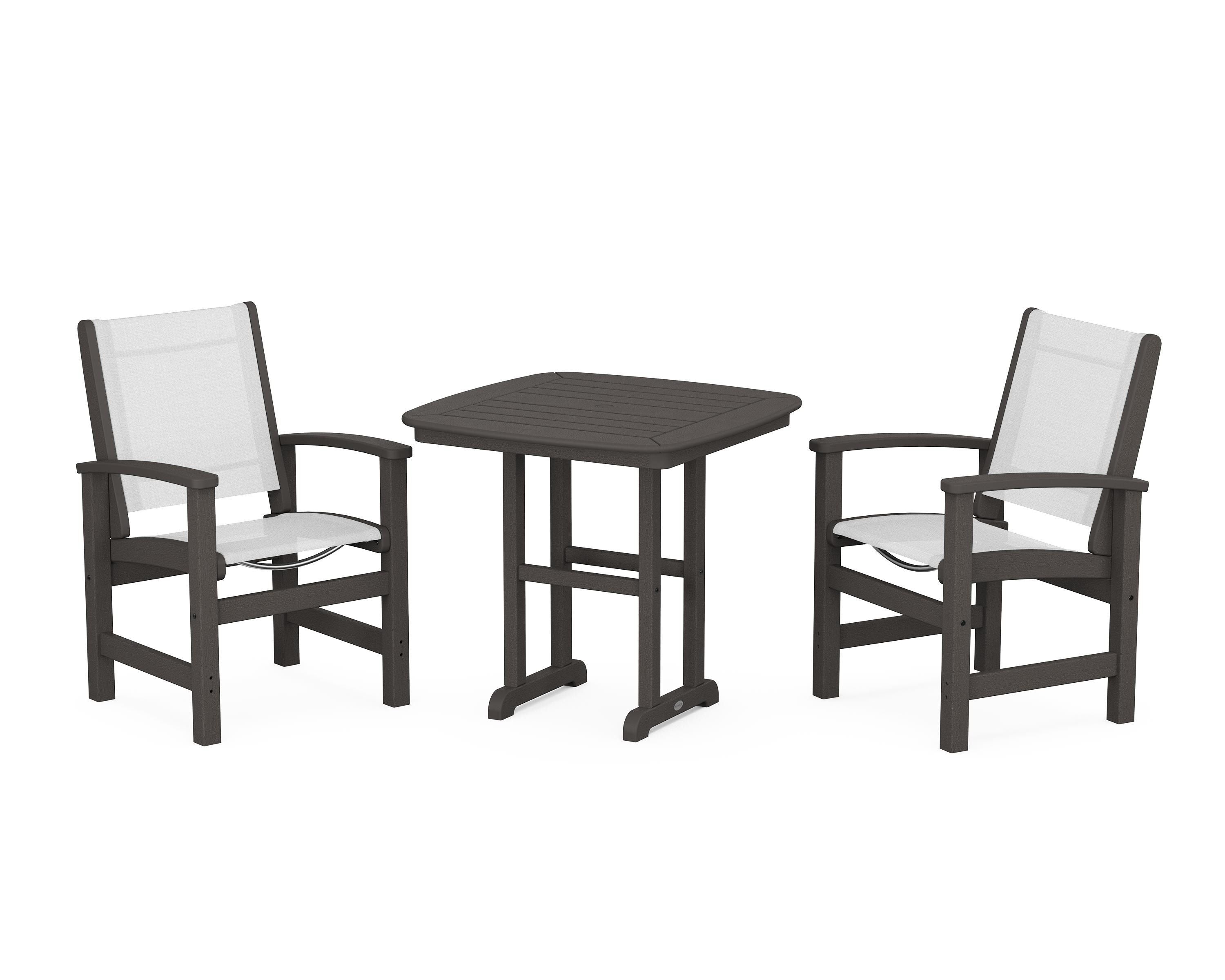 POLYWOOD Coastal 3-Piece Dining Set in Vintage Coffee / White Sling