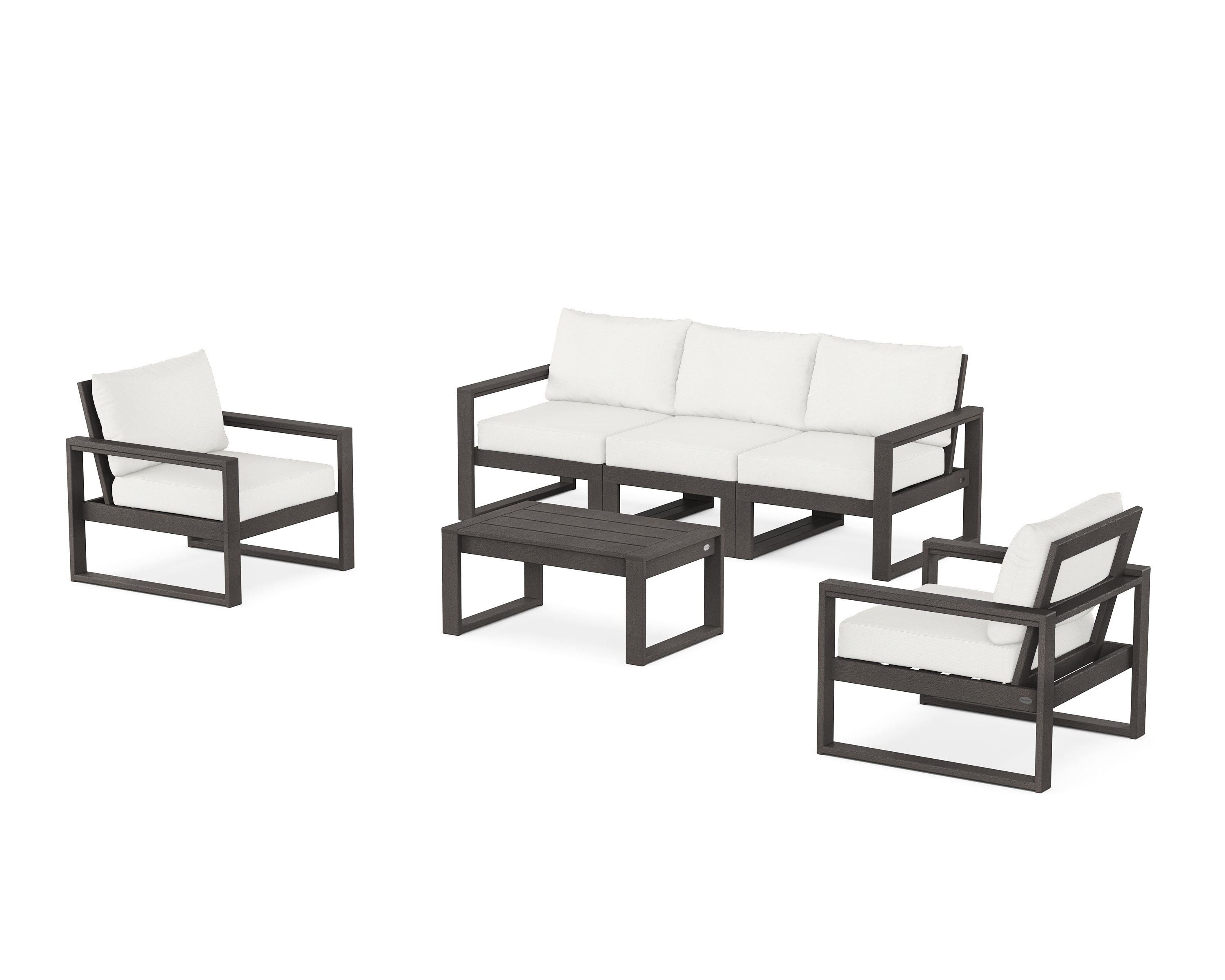 POLYWOOD EDGE Sectional 4-Piece Deep Seating Set with Sofa in Vintage Coffee / Natural Linen