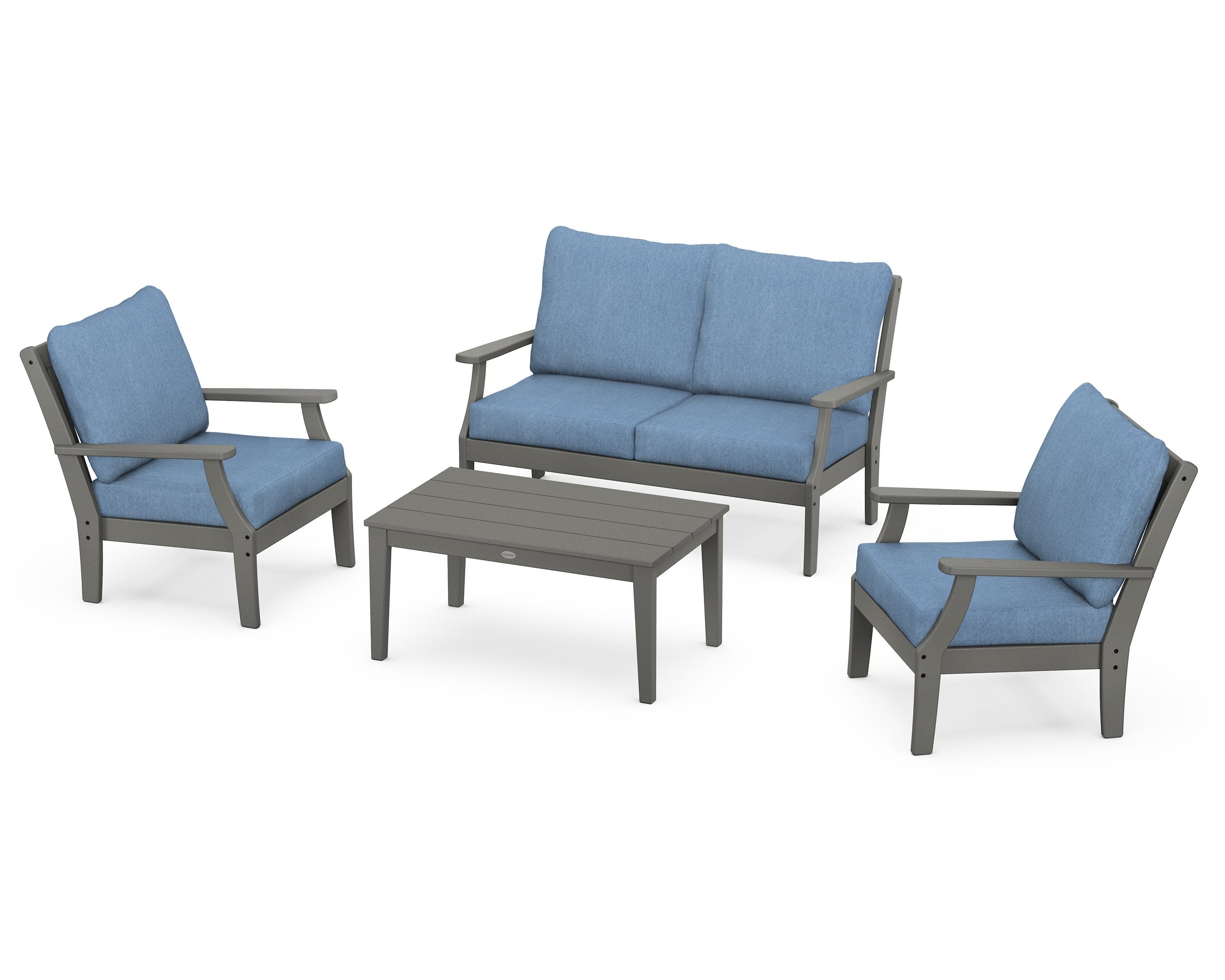 POLYWOOD Braxton 4-Piece Deep Seating Chair Set in Slate Grey / Sky Blue