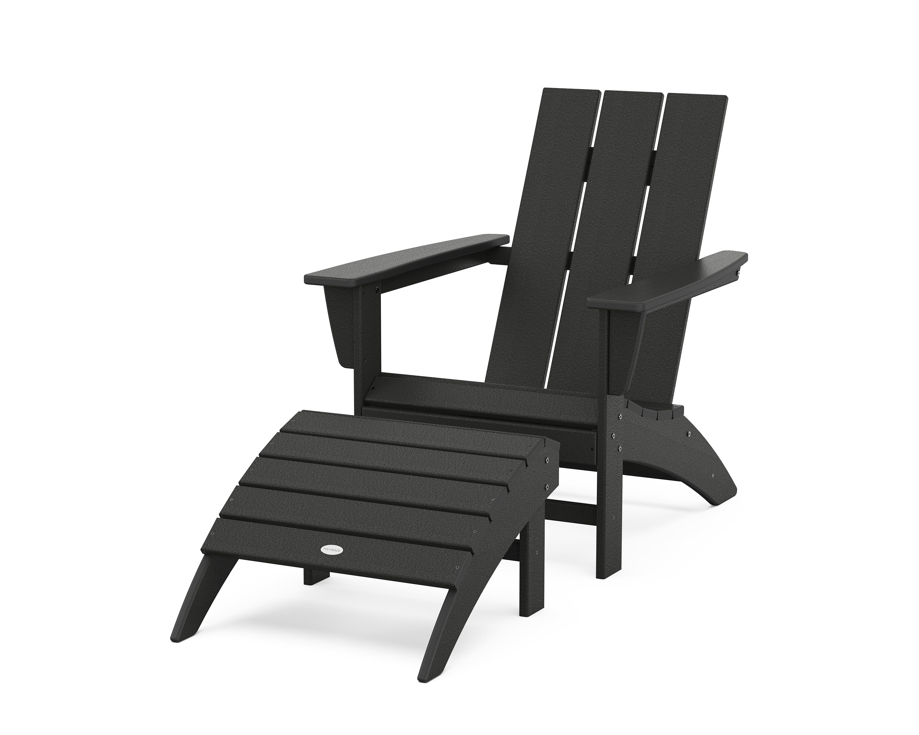 POLYWOOD Modern Adirondack Chair 2-Piece Set with Ottoman in Black