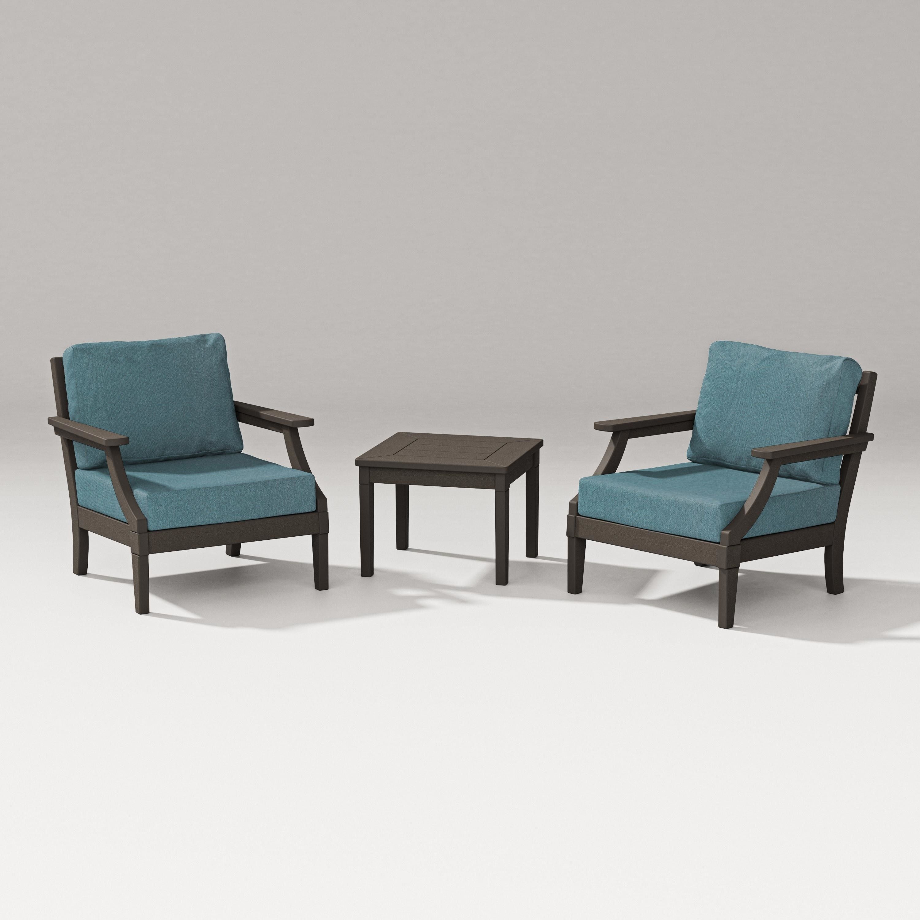 PW Designer Series Estate 3-Piece Lounge Chair Set in Vintage Coffee / Ocean Teal