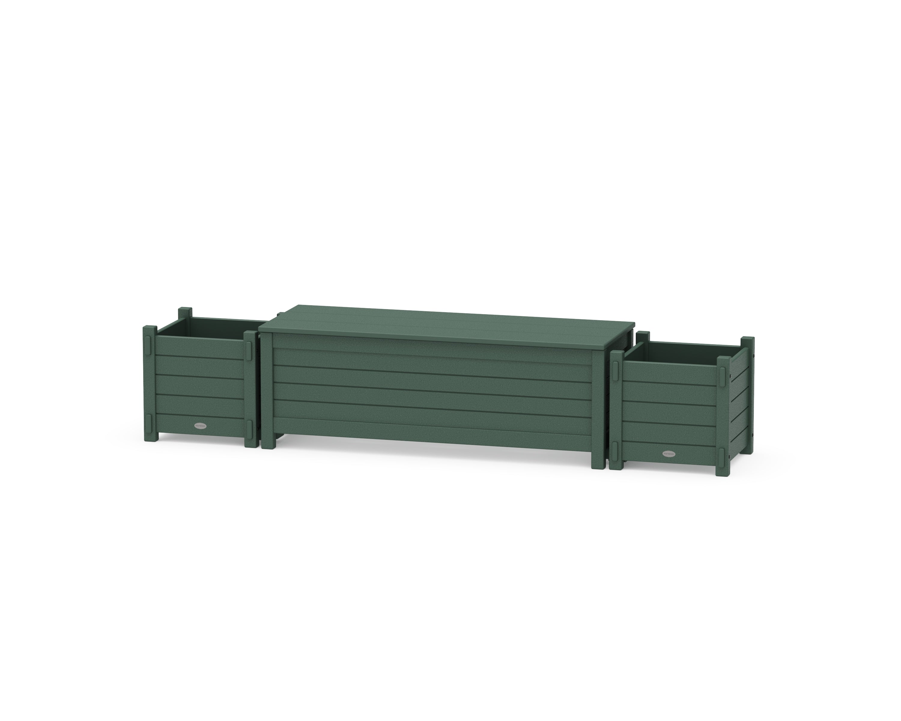 POLYWOOD 48" Nautical Straight Planter Storage Bench Set in Green