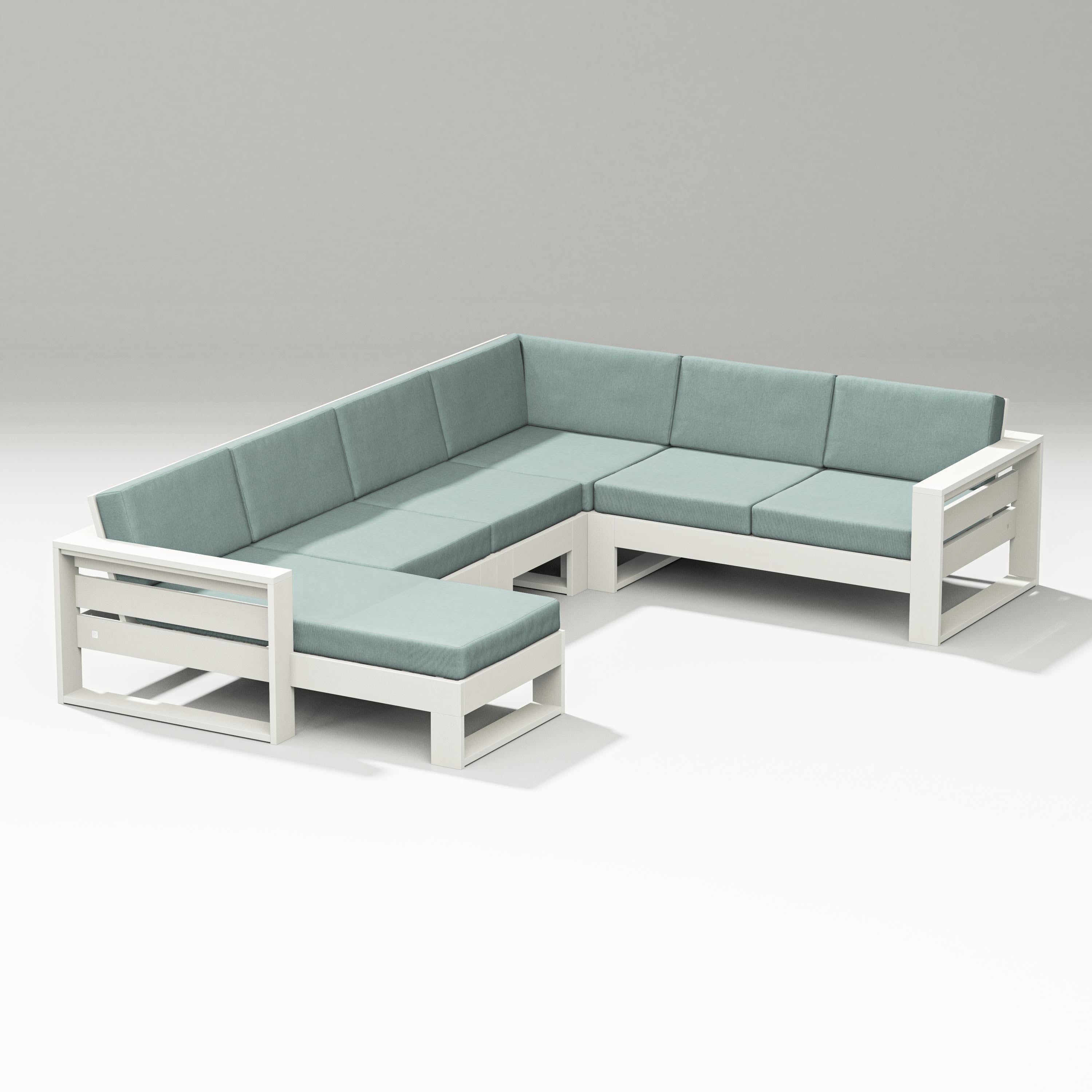 PW Designer Series Latitude Corner Sectional with Left Chaise in Vintage White / Glacier Spa