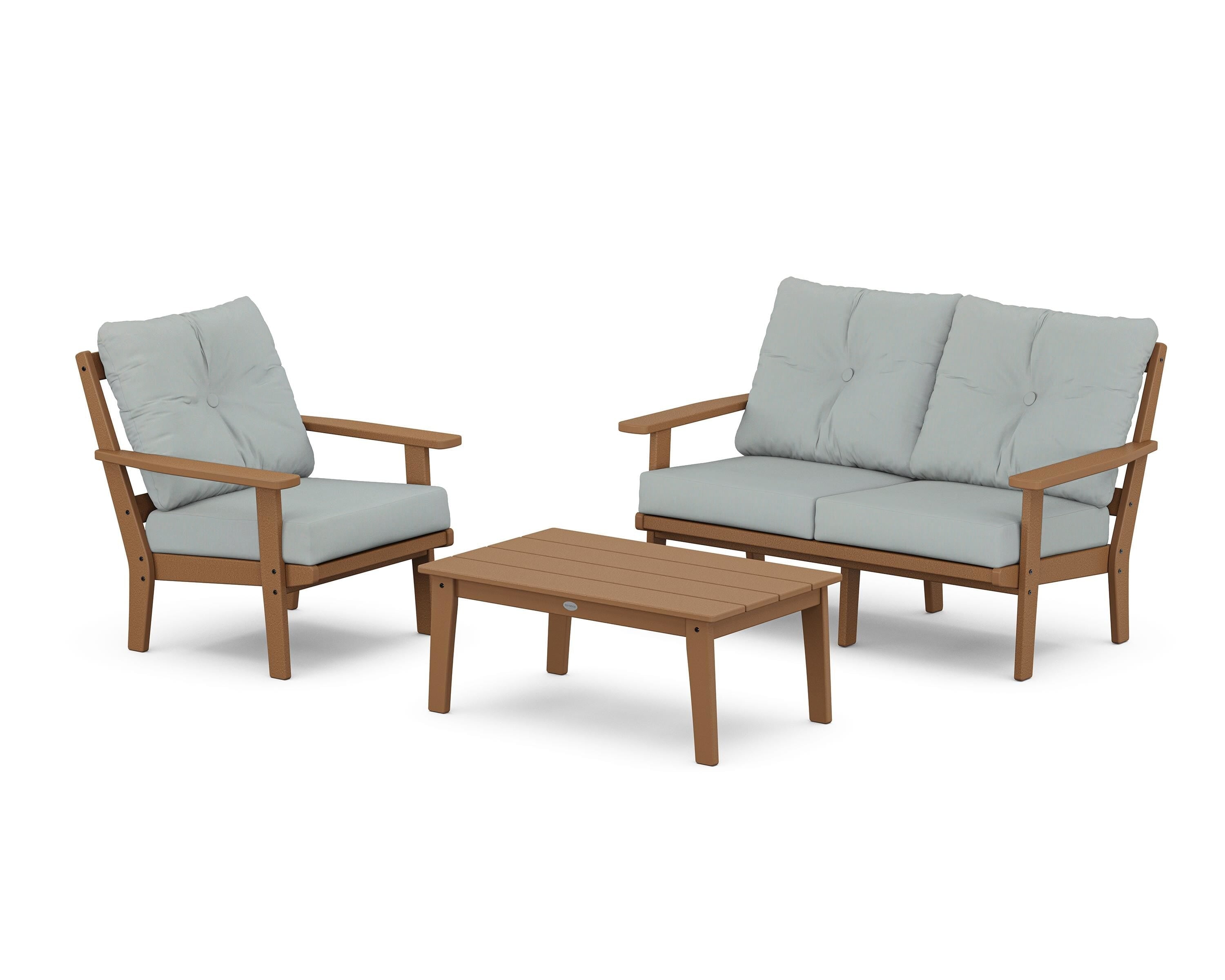 POLYWOOD Oxford 3-Piece Deep Seating Set with Loveseat in Teak / Spa