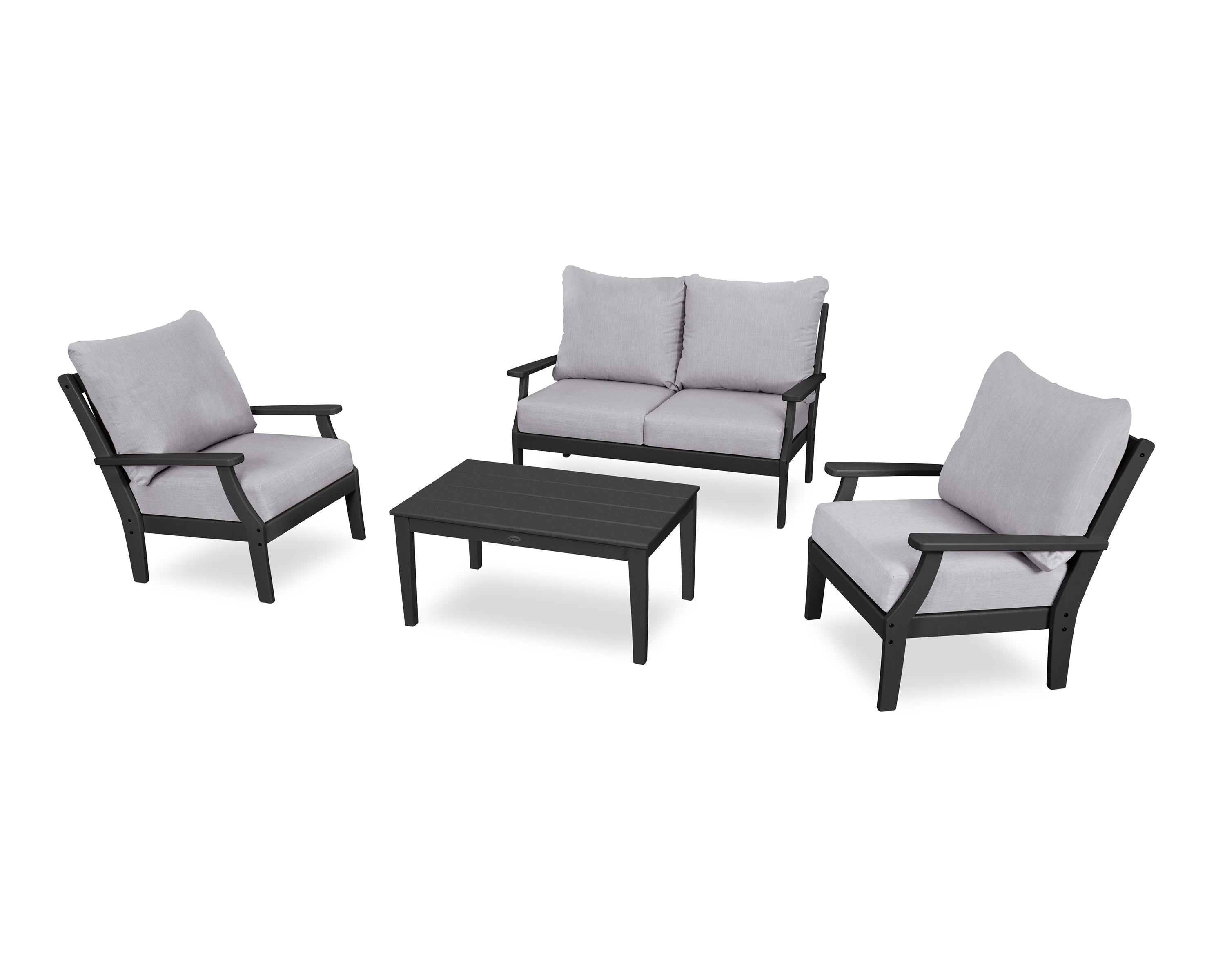 POLYWOOD Braxton 4-Piece Deep Seating Chair Set in Black / Granite