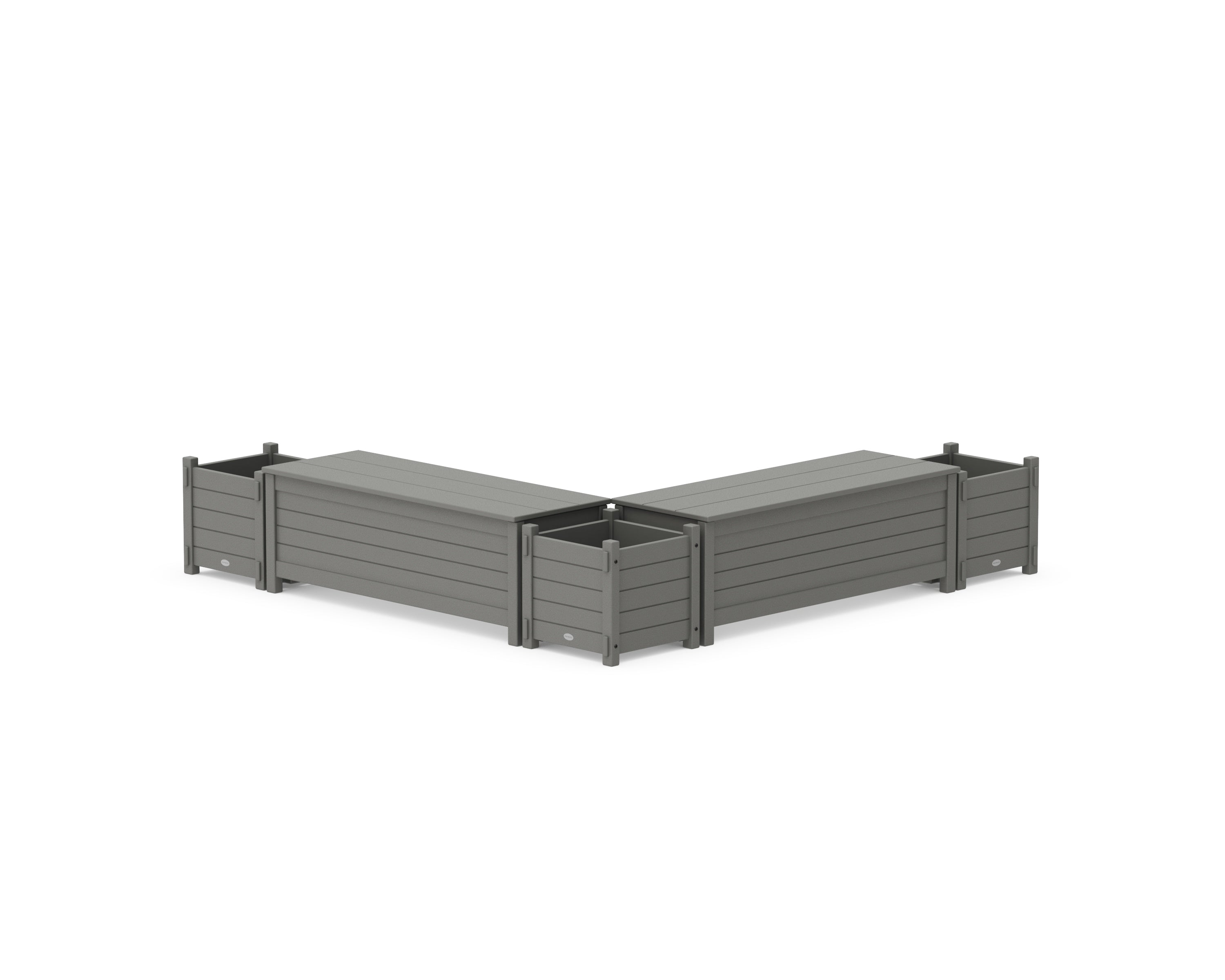 POLYWOOD 48" Nautical L- Shaped Planter Storage Bench Corner Set in Slate Grey